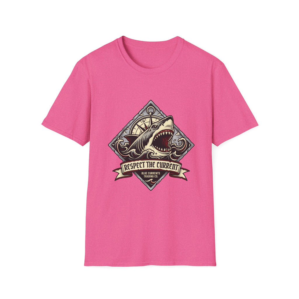 Shark Vintage Crest T-Shirt — "Respect the Current" Nautical Graphic Tee