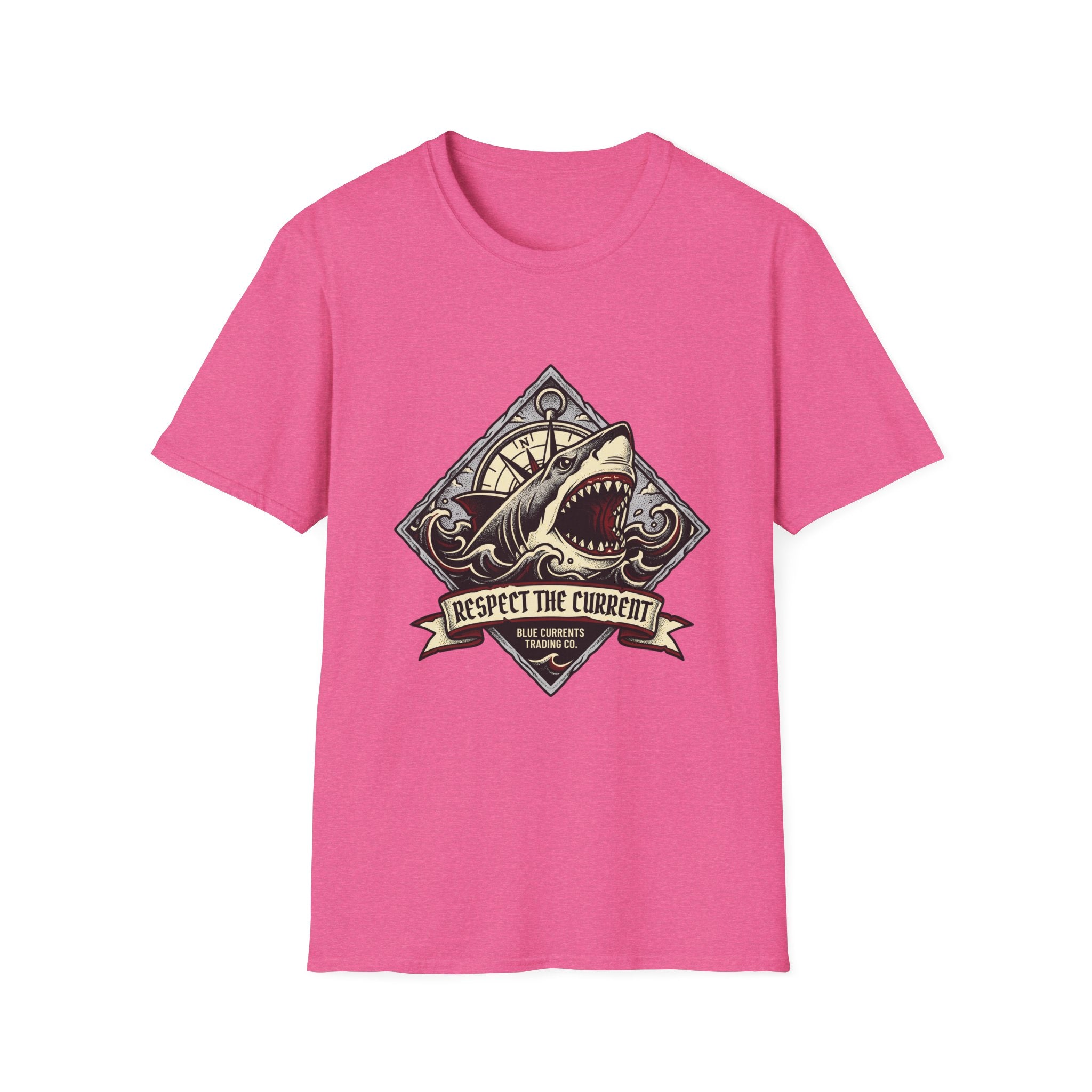 Shark Vintage Crest T-Shirt — "Respect the Current" Nautical Graphic Tee