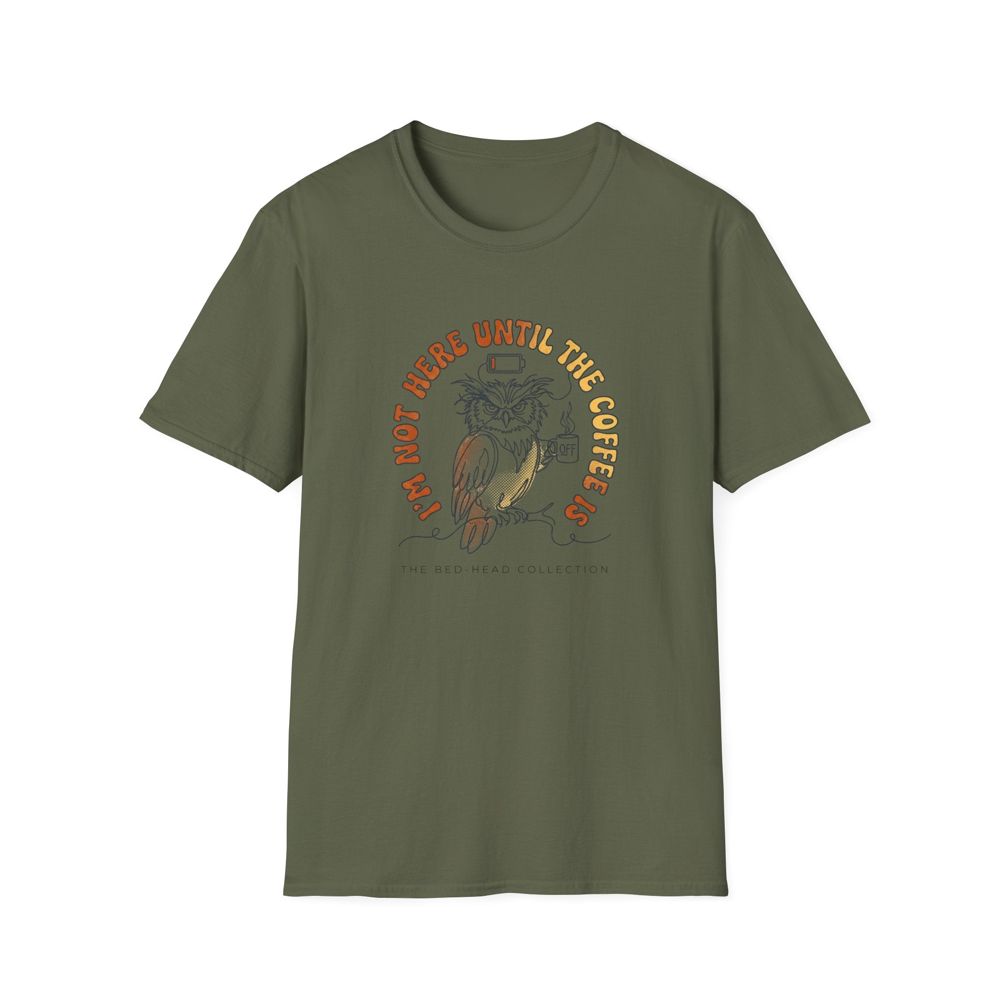Coffee Owl T-Shirt — "I’m Not Here Until The Coffee Is" Vintage Graphic Tee