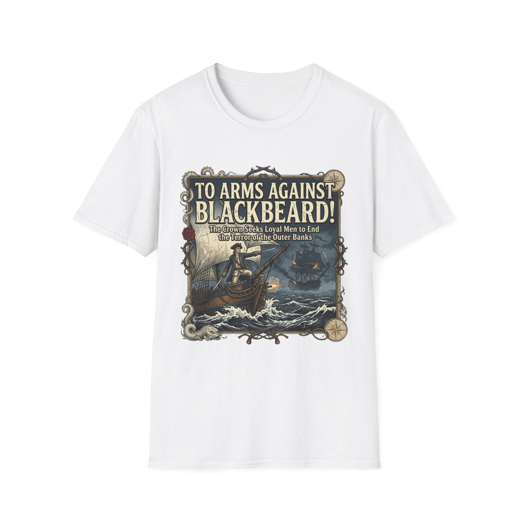 To Arms Against Blackbeard T-Shirt — Vintage Pirate Poster Tee