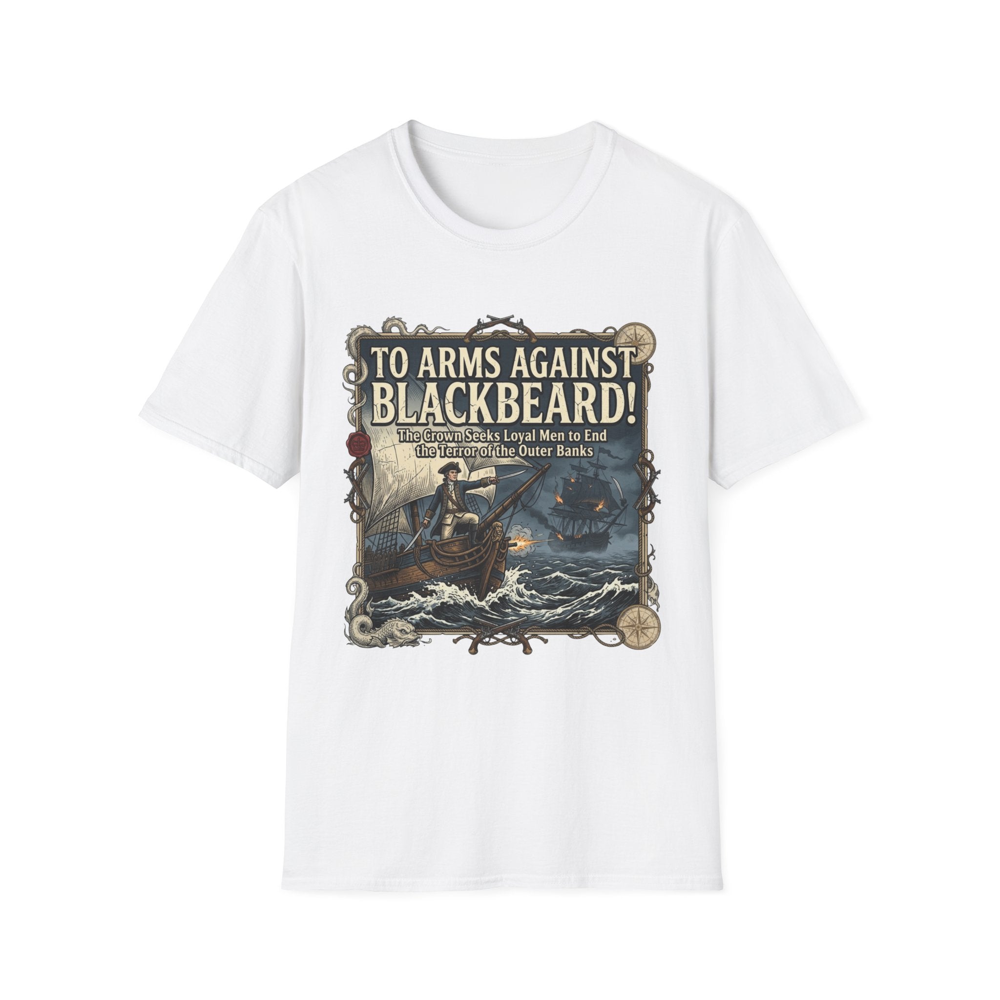 To Arms Against Blackbeard T-Shirt — Vintage Pirate Poster Tee