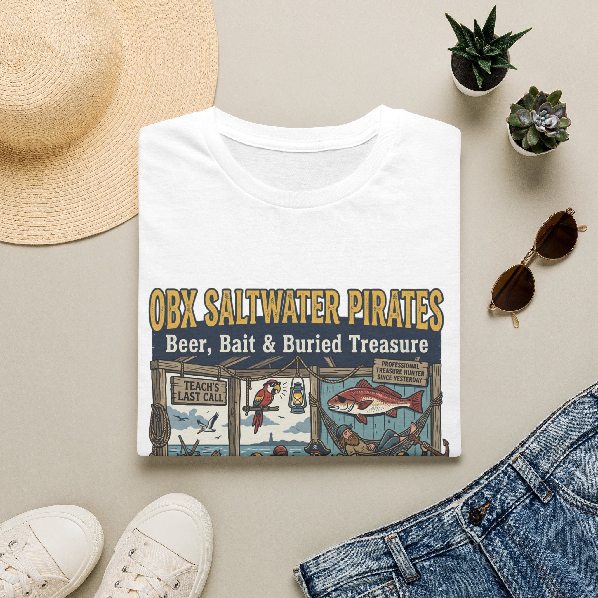 OBX Saltwater Pirates T-Shirt — "Beer, Bait & Buried Treasure" Coastal Fishing Tee