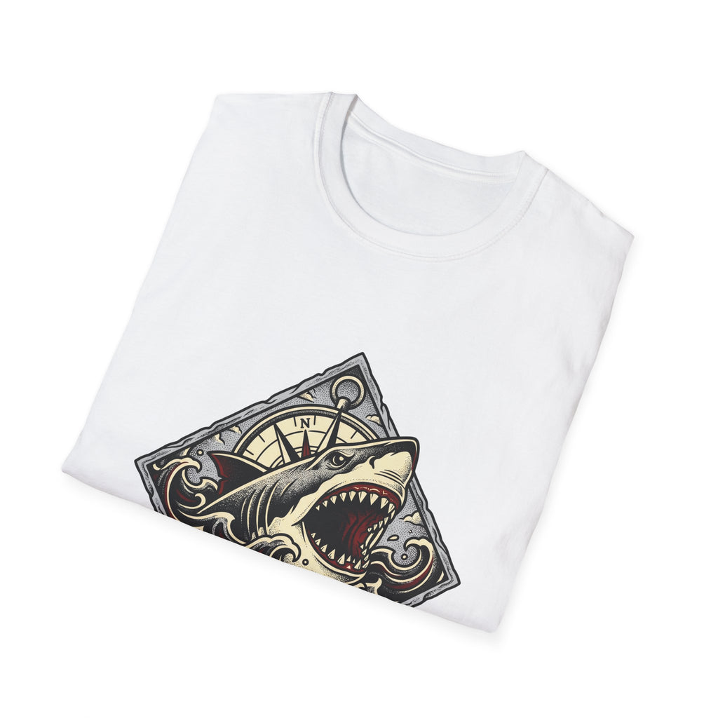 Shark Vintage Crest T-Shirt — "Respect the Current" Nautical Graphic Tee