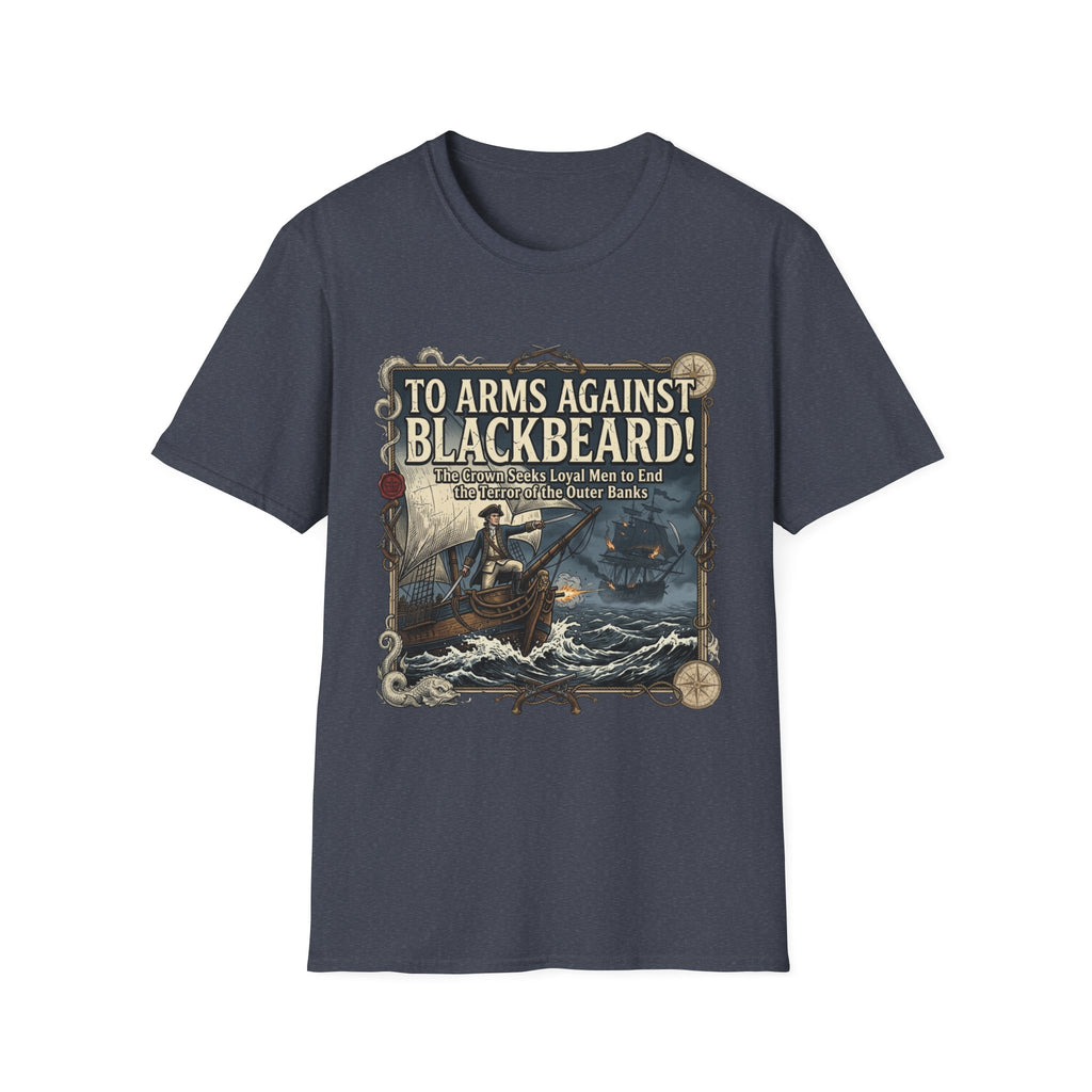 To Arms Against Blackbeard T-Shirt — Vintage Pirate Poster Tee