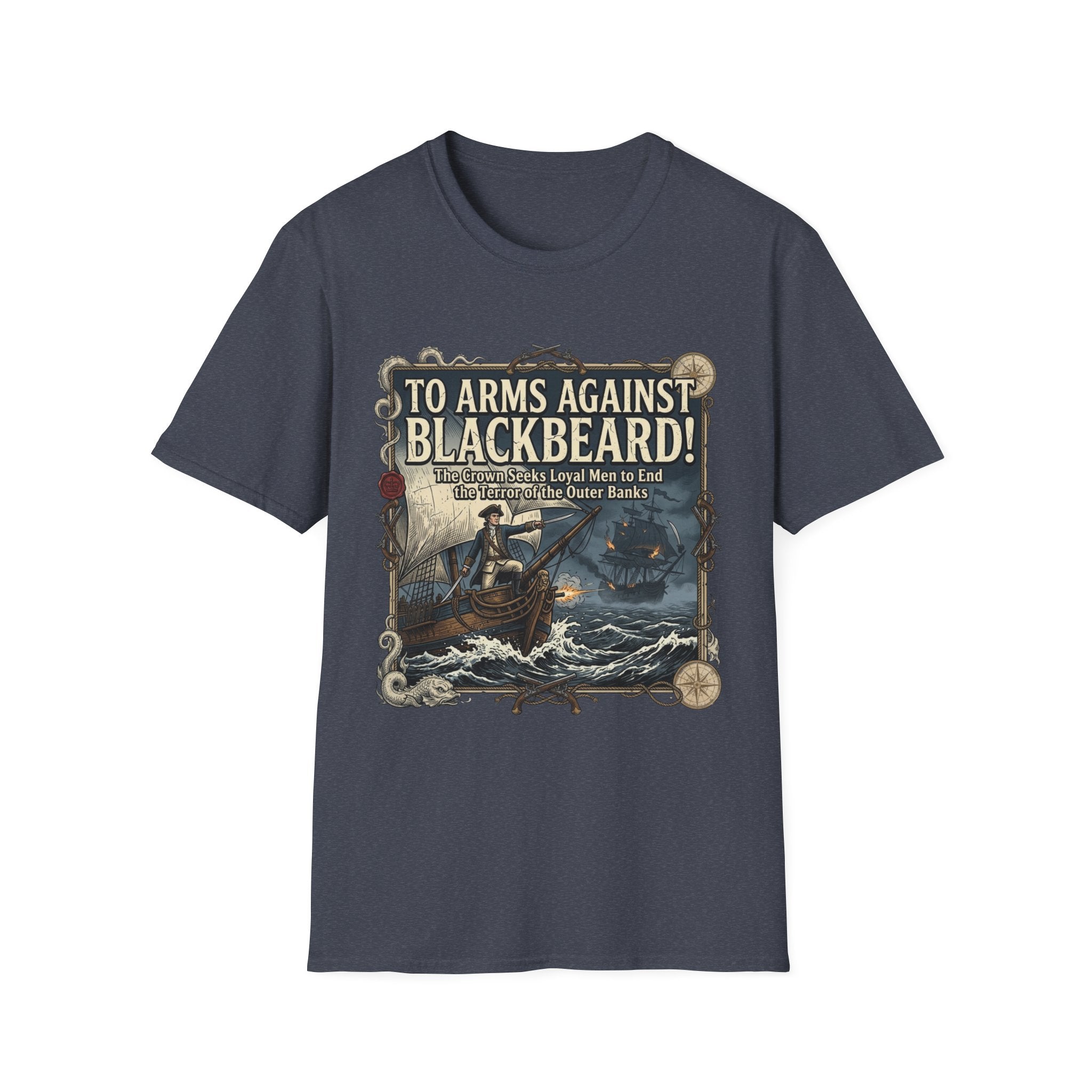 To Arms Against Blackbeard T-Shirt — Vintage Pirate Poster Tee