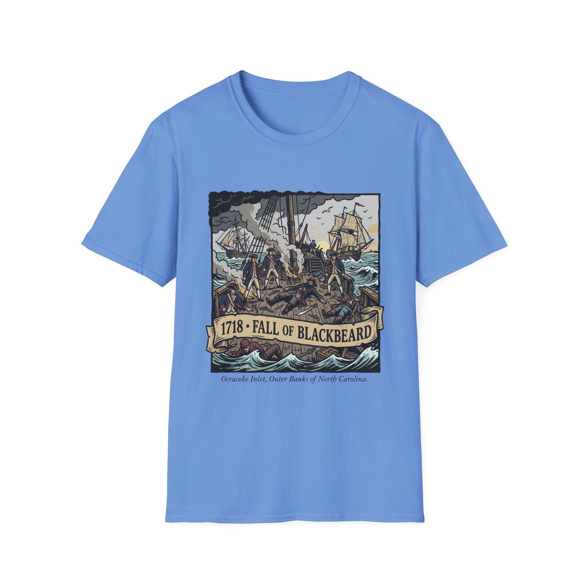 Fall of Blackbeard 1718 T-Shirt — Historic Pirate Battle Tee