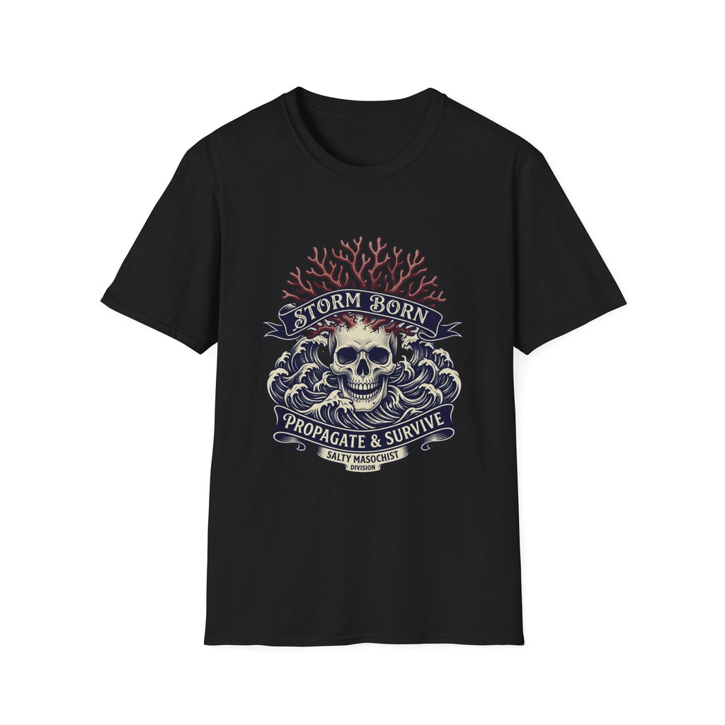 T-shirt "Crâne tempête" — T-shirt nautique pirate "Propager et survivre"