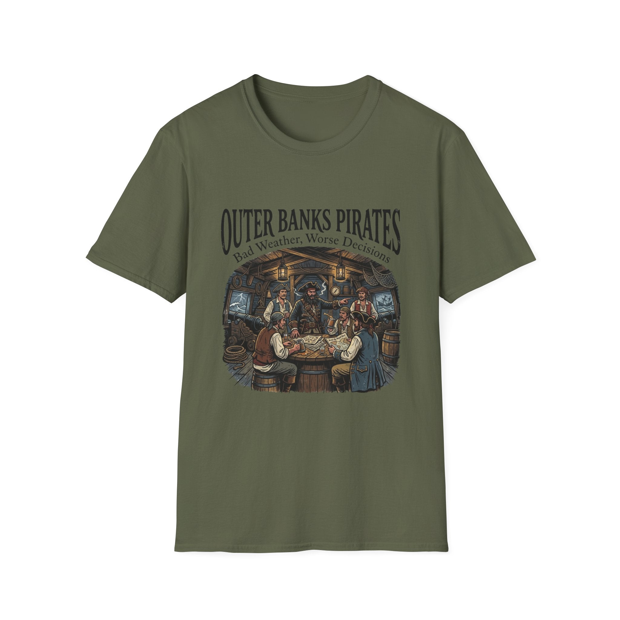 Outer Banks Pirates T-Shirt — "Bad Weather, Worse Decisions" Nautical Pirate Crew Tee