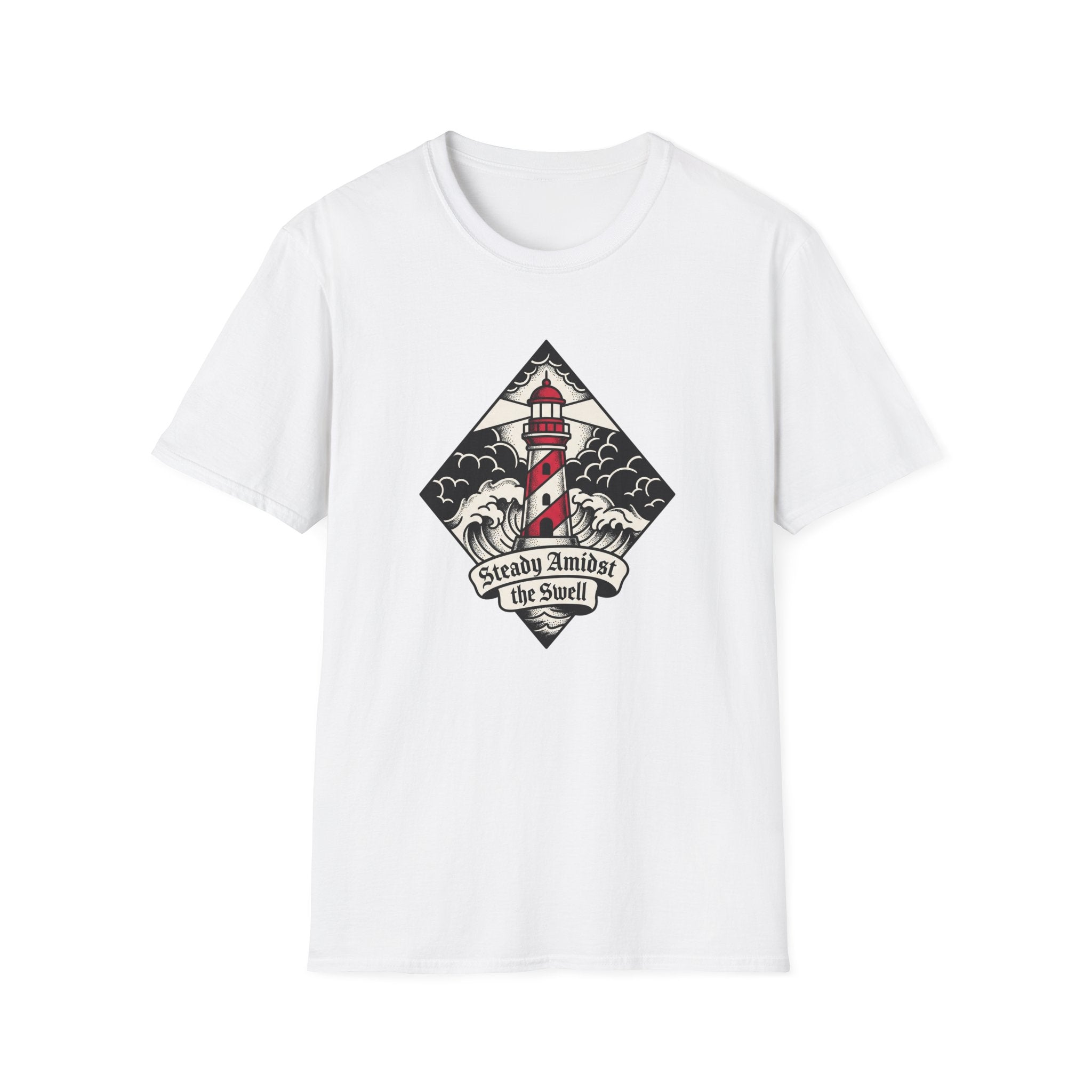 Lighthouse Graphic T-Shirt — "Steady Amidst the Swell" Nautical Tee