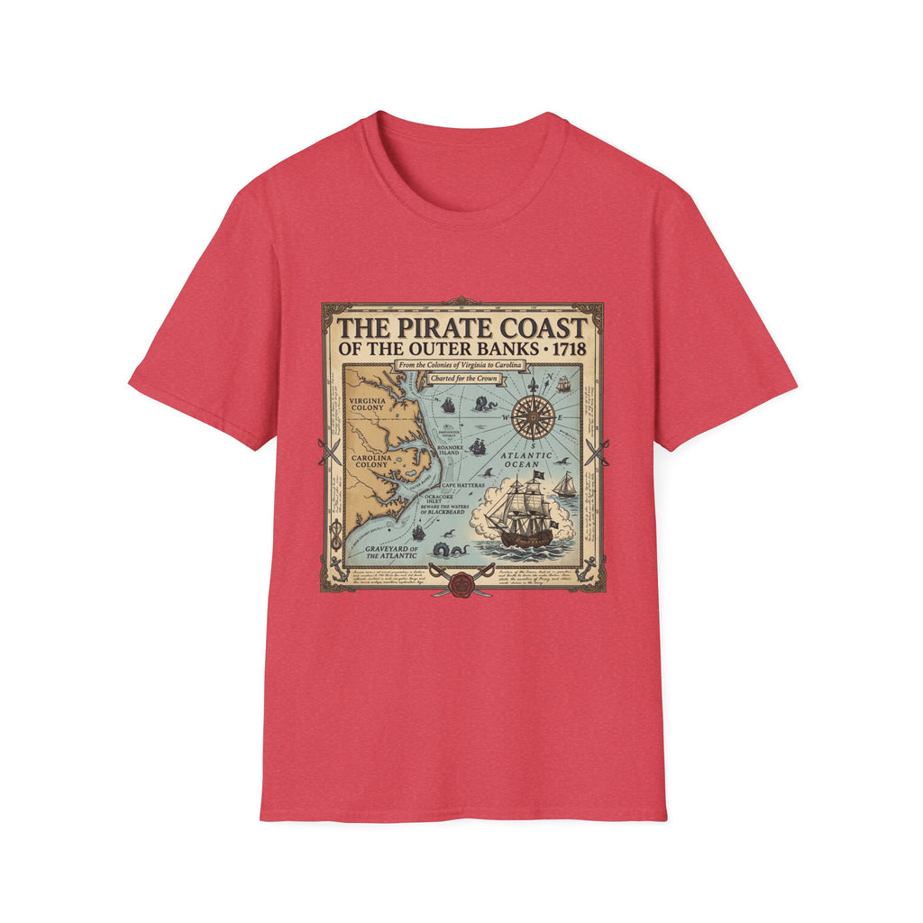 Pirate Coast Map T-Shirt — 'The Pirate Coast of the Outer Banks • 1718' Vintage Nautical Tee