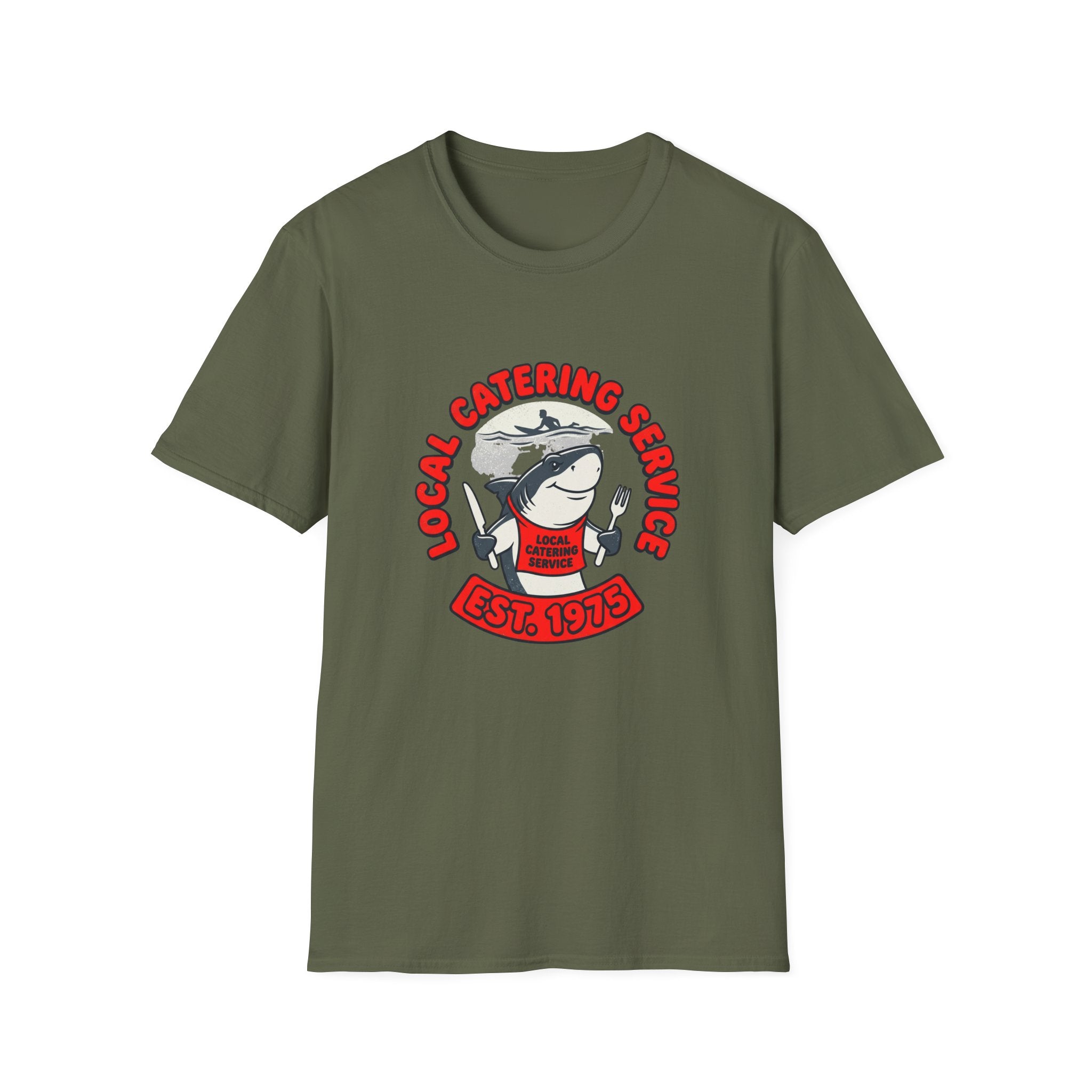 Local Catering Service Shark T-Shirt — 'Est. 1978' Retro Chef Logo Tee