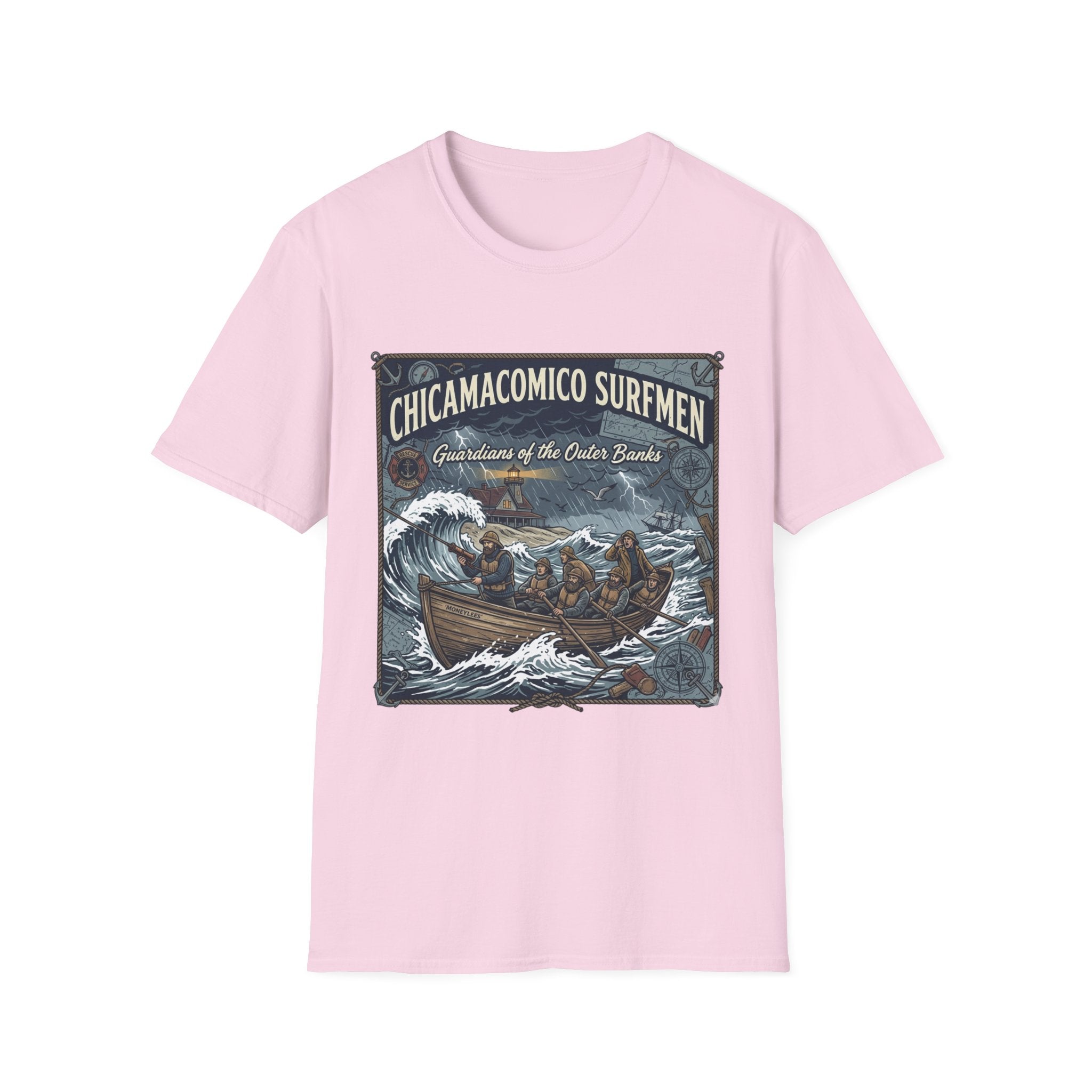 Chicamacomico Surfmen T‑Shirt — "Guardians of the Outer Banks" Vintage Surf Rescue Tee
