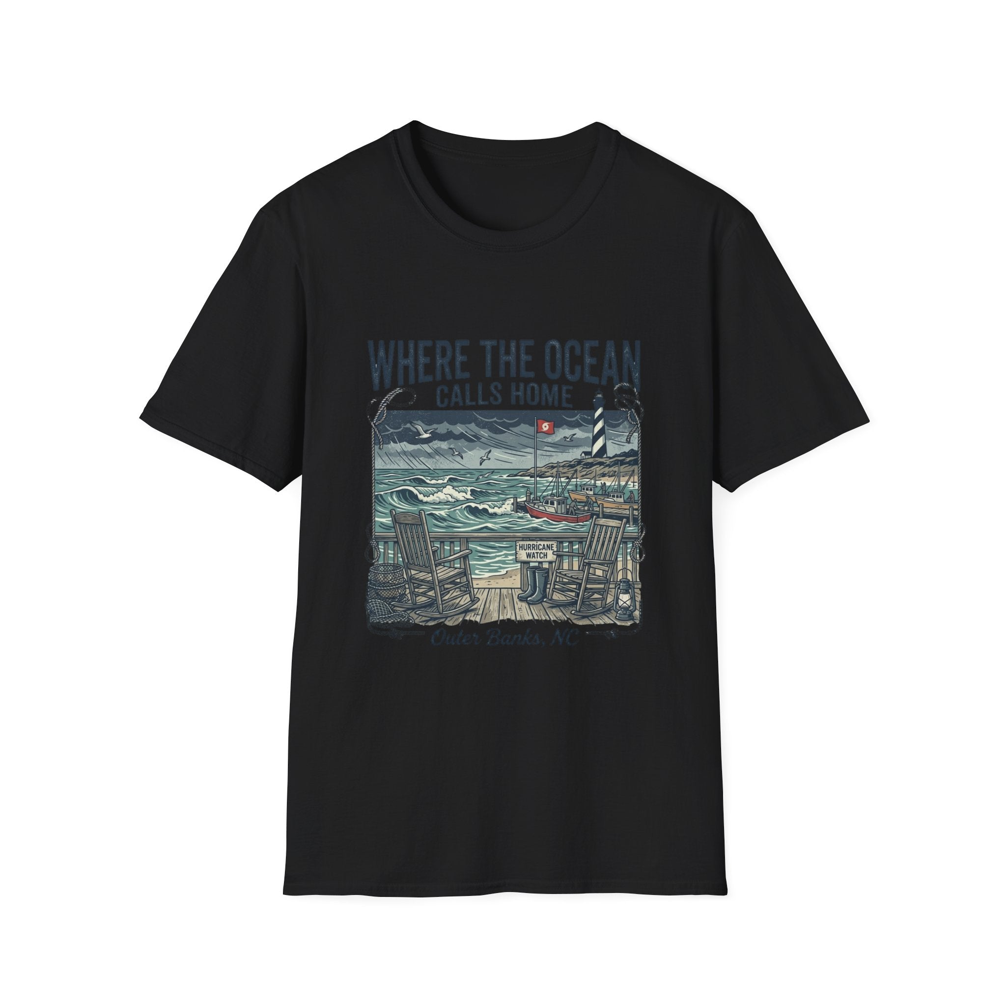 Where the Ocean Calls Home T‑Shirt — Coastal Lighthouse Graphic Tee (Outer Banks)