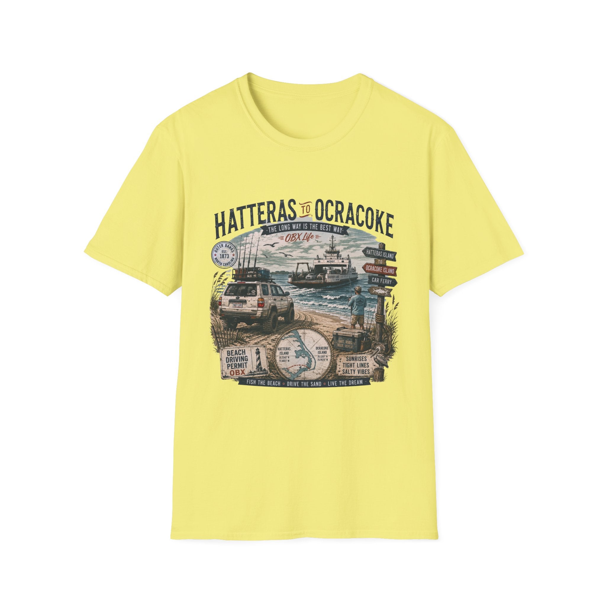 Outer Banks Road Trip T‑Shirt — Hatteras to Ocracoke Coastal Vintage Design