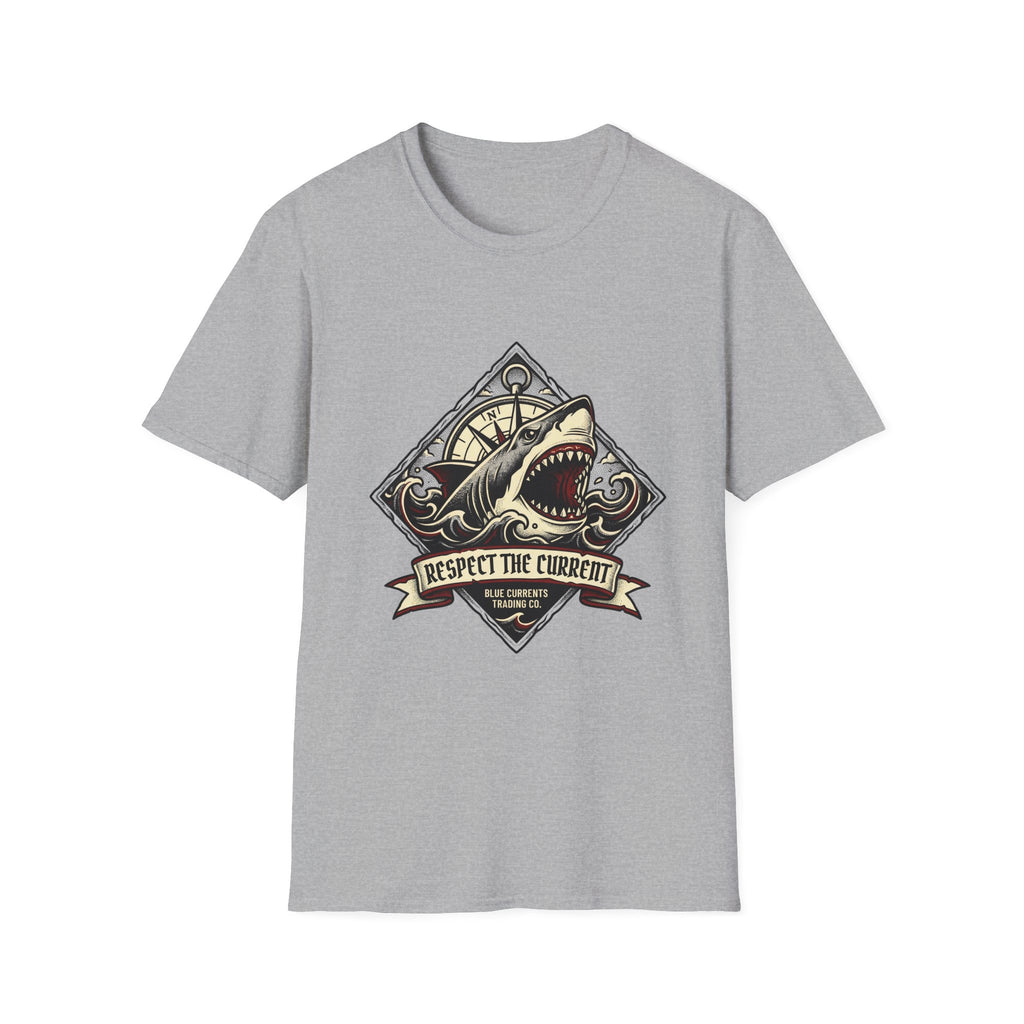 Shark Vintage Crest T-Shirt — "Respect the Current" Nautical Graphic Tee