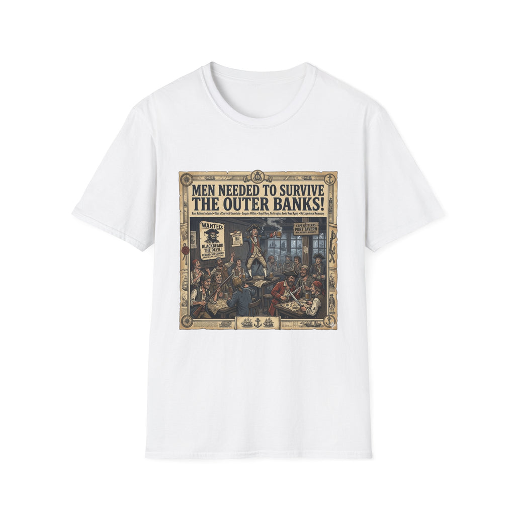 Outer Banks Wanted Poster T-Shirt — "Men Needed to Survive the Outer Banks!" Vintage Nautical Tee