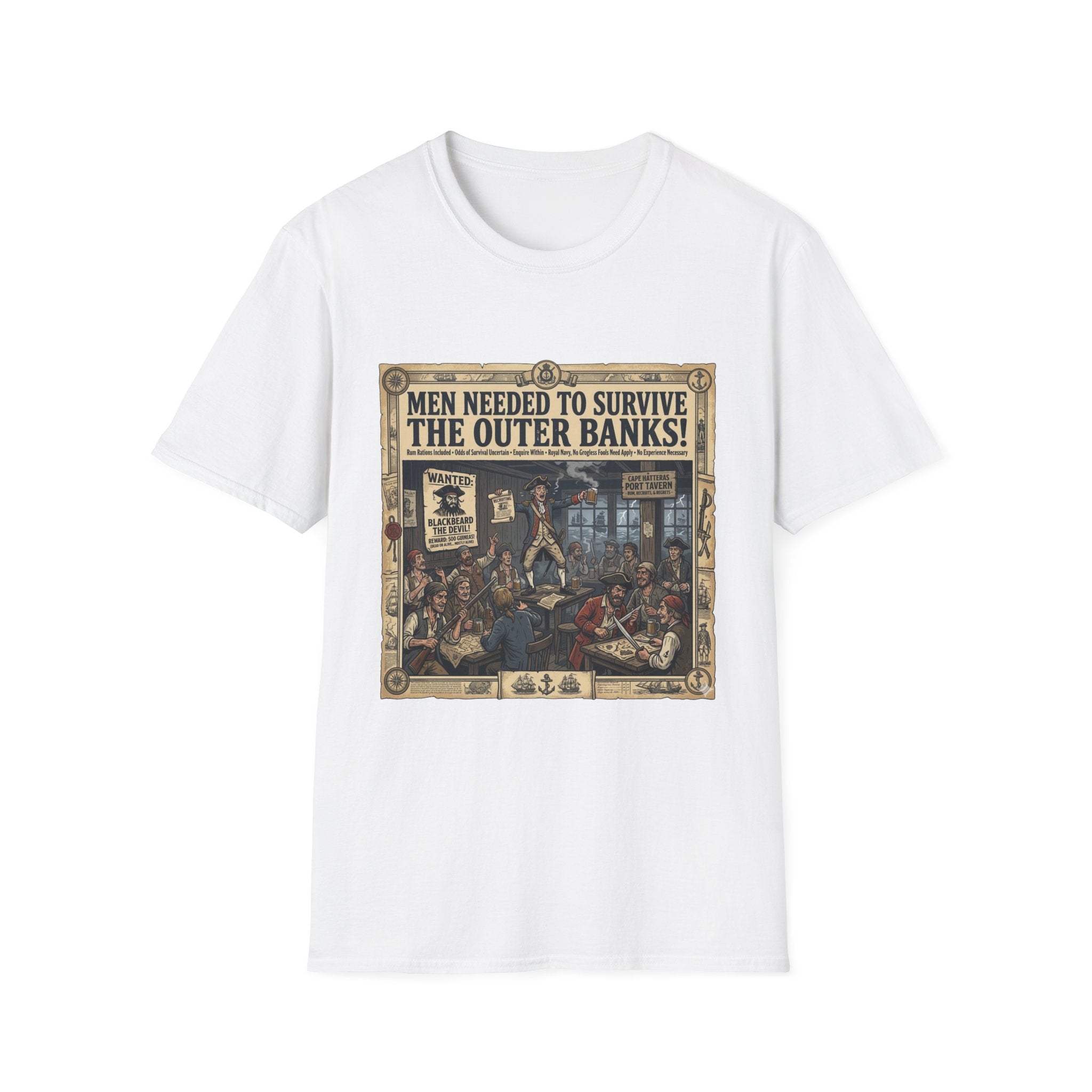 Outer Banks Wanted Poster T-Shirt — "Men Needed to Survive the Outer Banks!" Vintage Nautical Tee