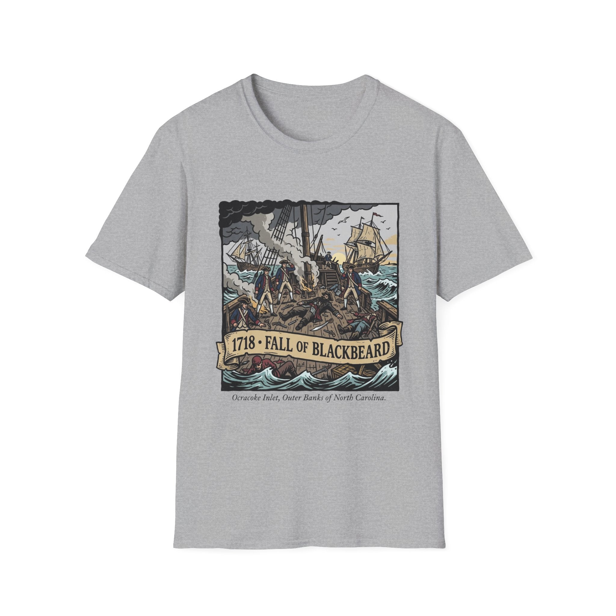 Fall of Blackbeard 1718 T-Shirt — Historic Pirate Battle Tee