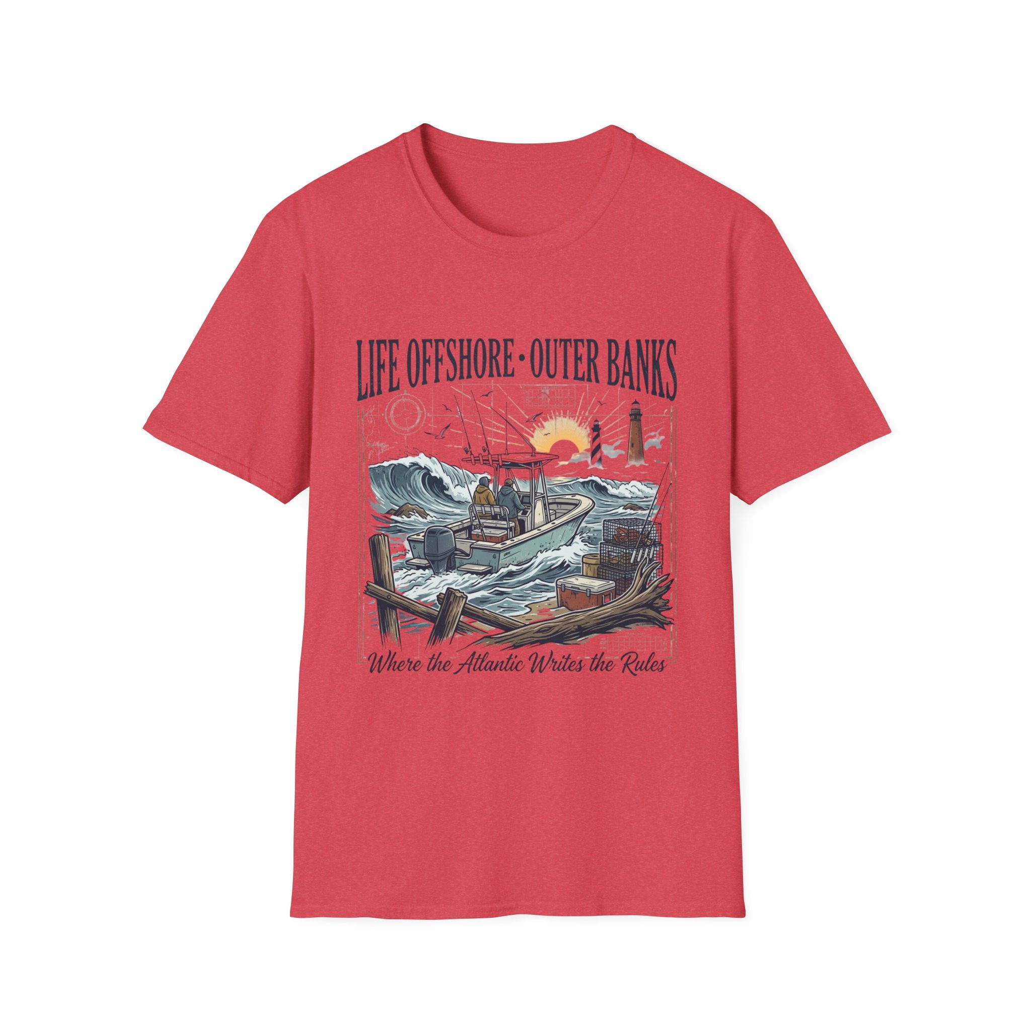 Outer Banks Life Offshore T-Shirt — Coastal Fishing Boat & Lighthouse Tee