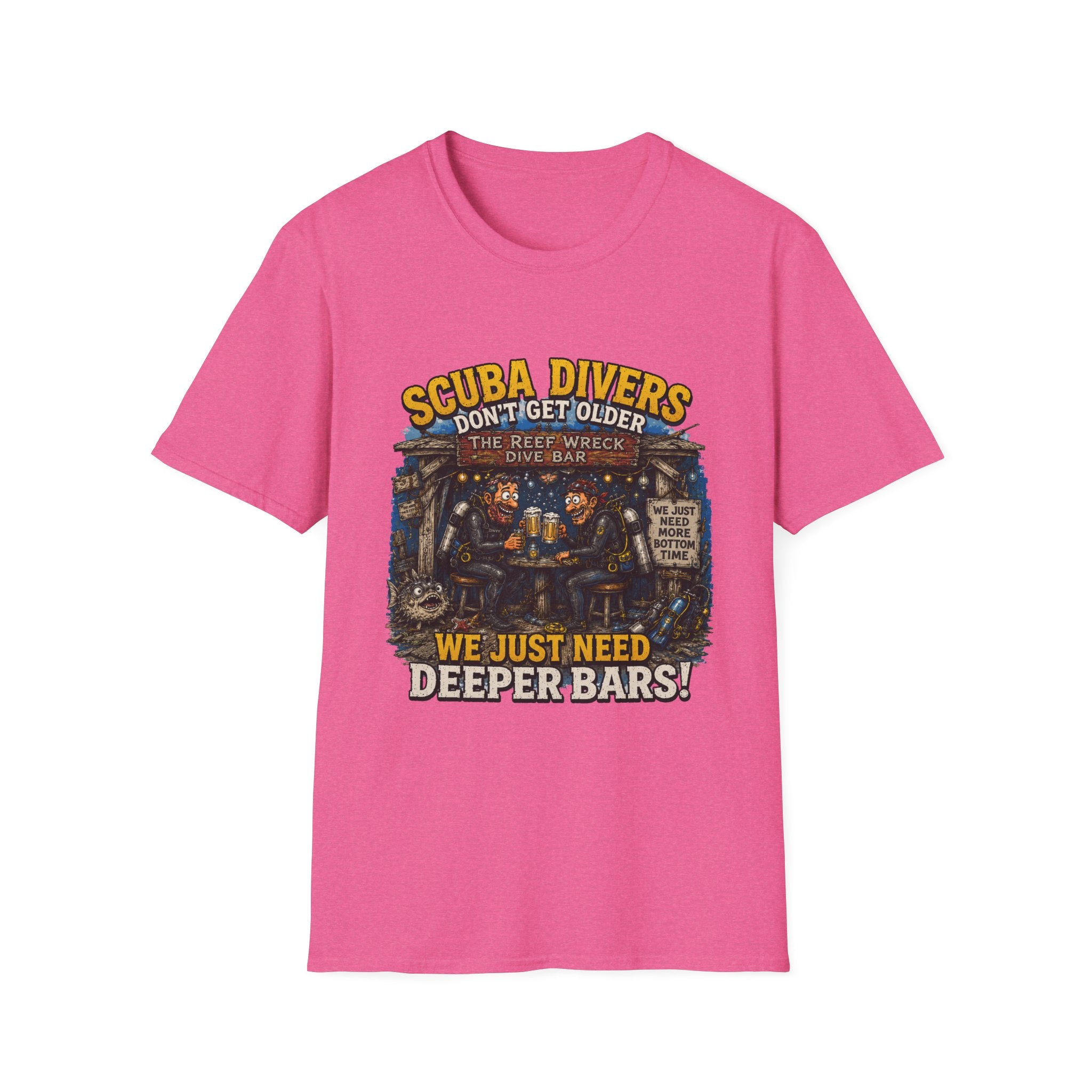 Scuba Divers Don’t Get Older We Just Need Deeper Bars T-Shirt — Funny Diver Tee for Scuba Enthusiasts