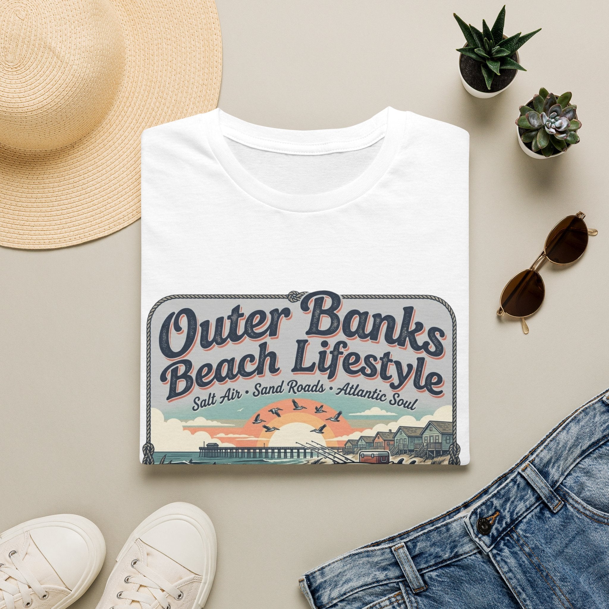 Outer Banks Beach Lifestyle T-Shirt — Vintage Coastal Surf & Sand Graphic Tee