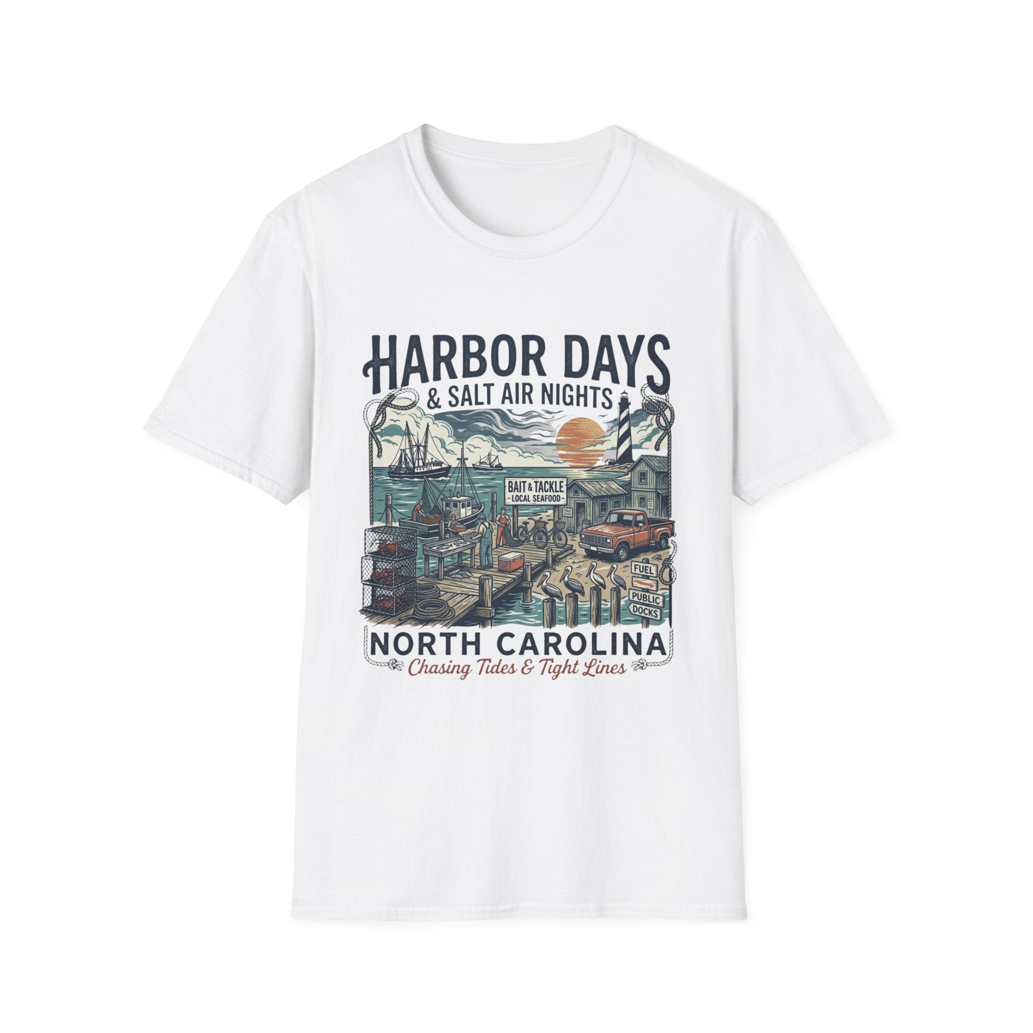 T-shirt Harbor Days — "Harbor Days & Salt Air Nights" T-shirt Vintage Côte de la Caroline du Nord