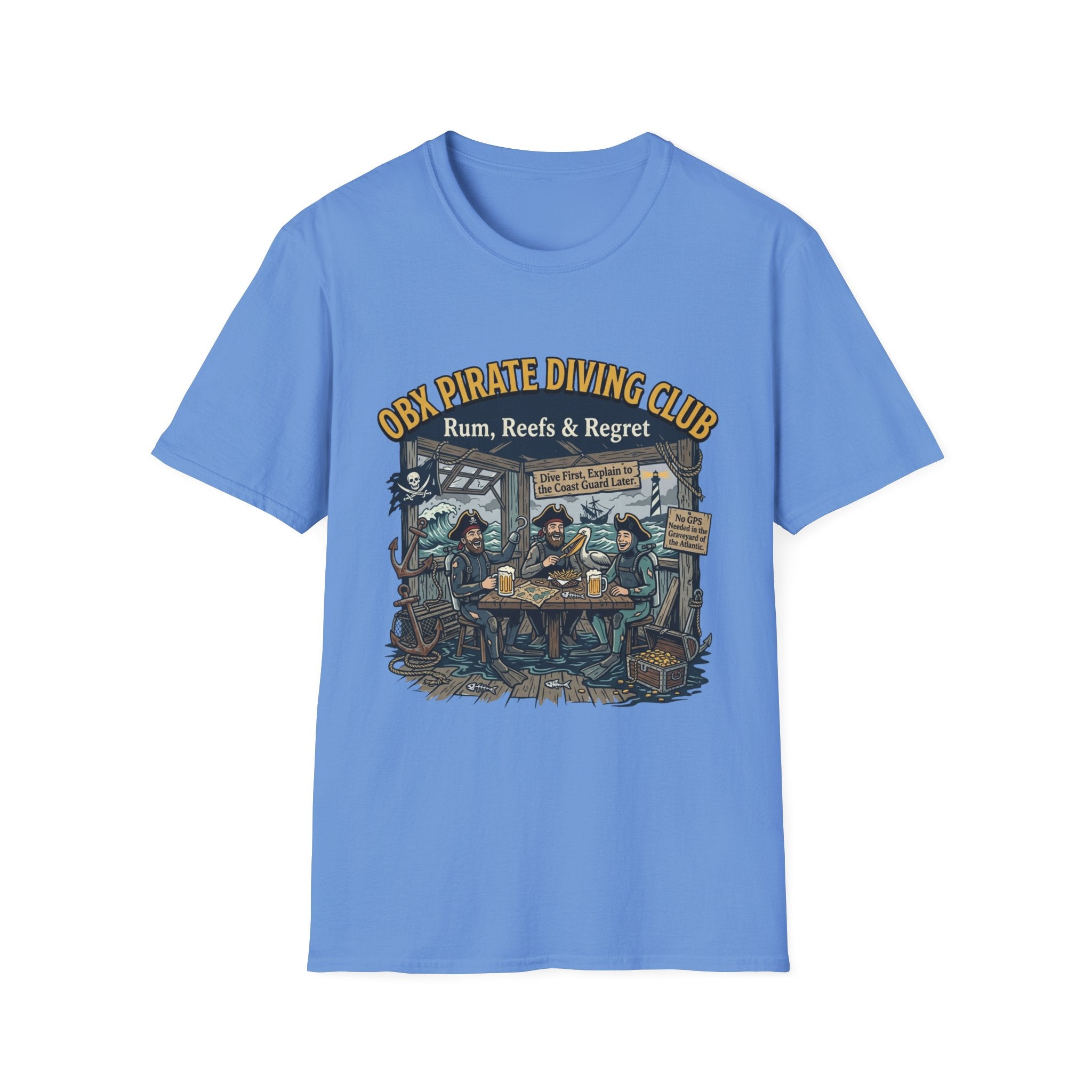 Pirate Diving Club T-Shirt — "Rum, Reefs & Regret" Beach Tee