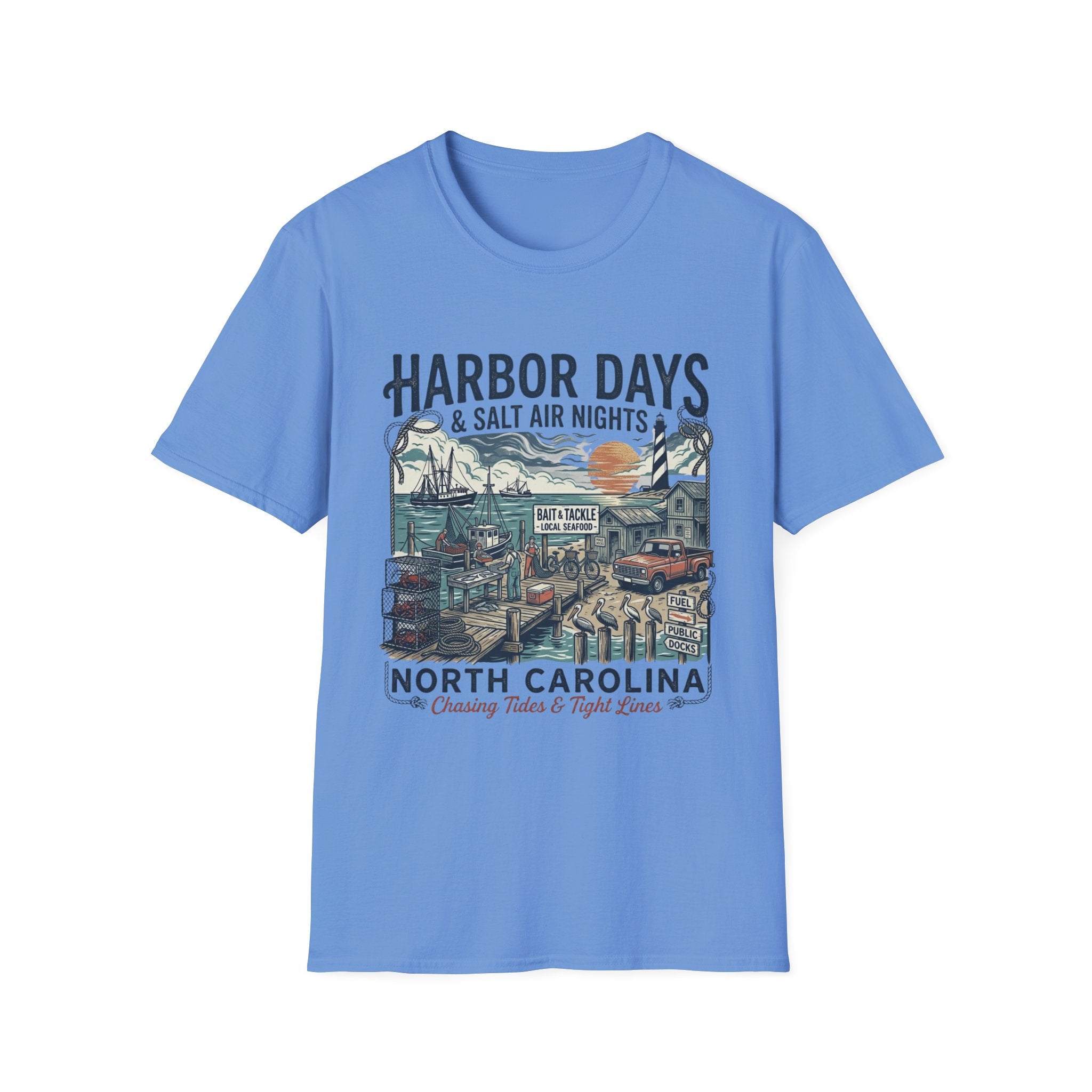 T-shirt Harbor Days — "Harbor Days & Salt Air Nights" T-shirt Vintage Côte de la Caroline du Nord