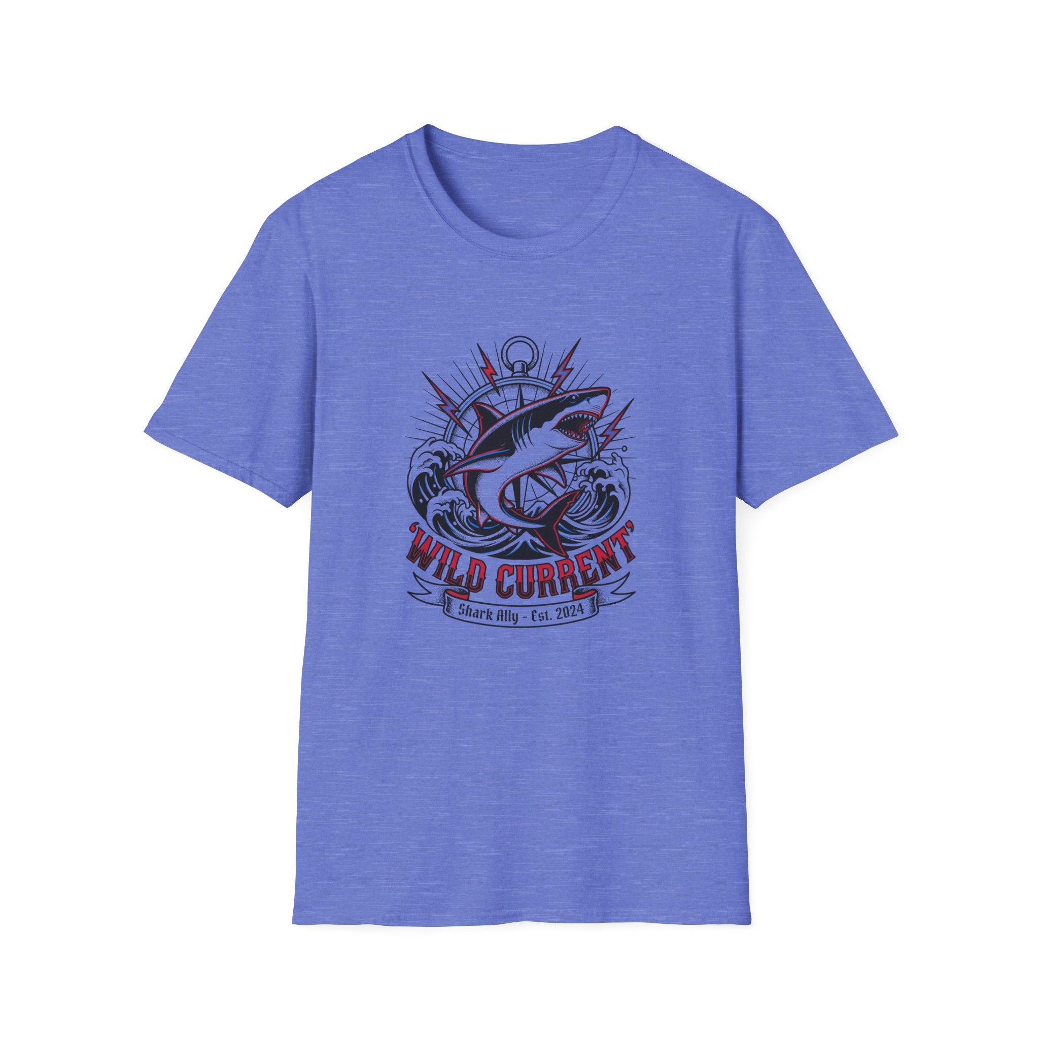 Shark "Wild Current" Graphic T-Shirt — Nautical Fishing Crew Tee