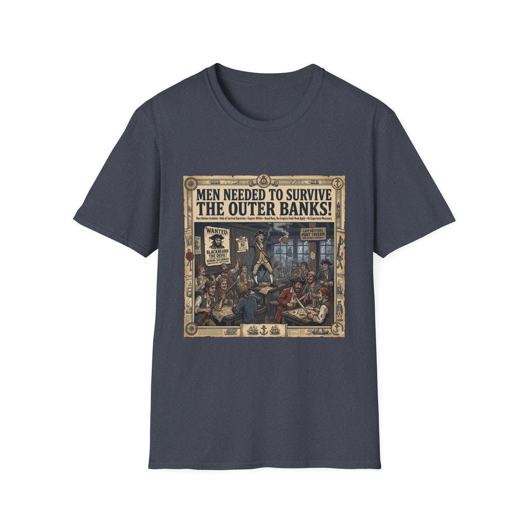 Outer Banks Wanted Poster T-Shirt — "Men Needed to Survive the Outer Banks!" Vintage Nautical Tee