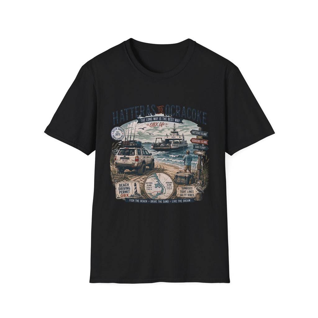 Outer Banks Road Trip T‑Shirt — Hatteras to Ocracoke Coastal Vintage Design