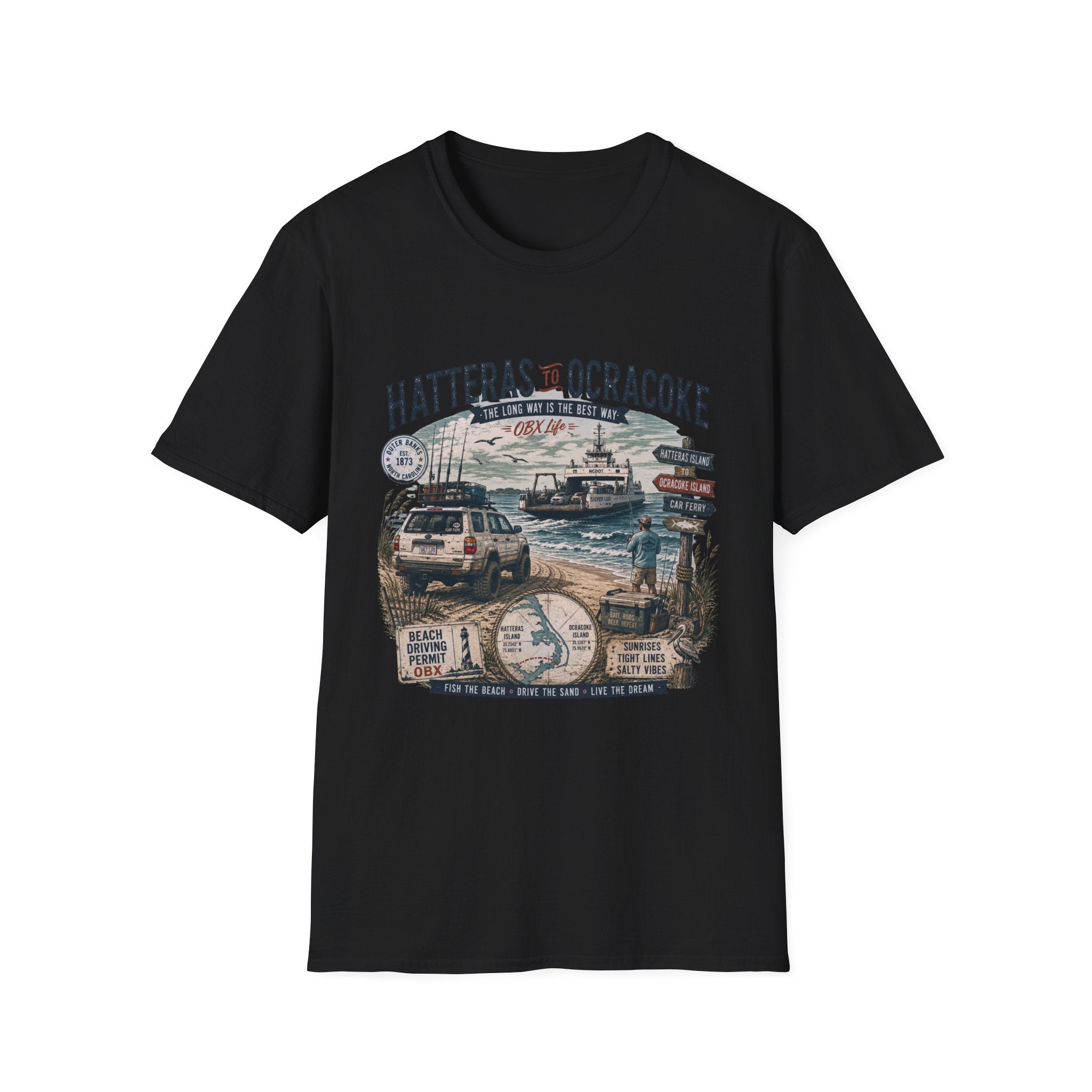 Outer Banks Road Trip T‑Shirt — Hatteras to Ocracoke Coastal Vintage Design