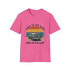 Surf Jeep T-Shirt — "Tires in the Sand, Lines in the Surf" Retro Beach Graphic