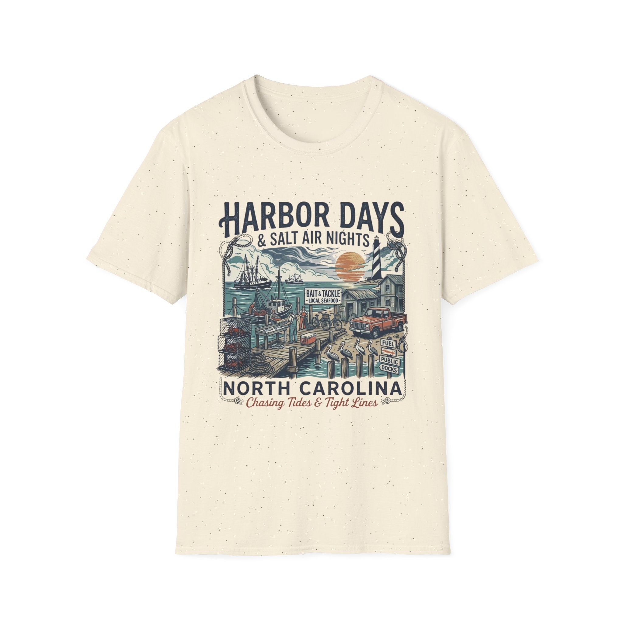 T-shirt Harbor Days — "Harbor Days & Salt Air Nights" T-shirt Vintage Côte de la Caroline du Nord