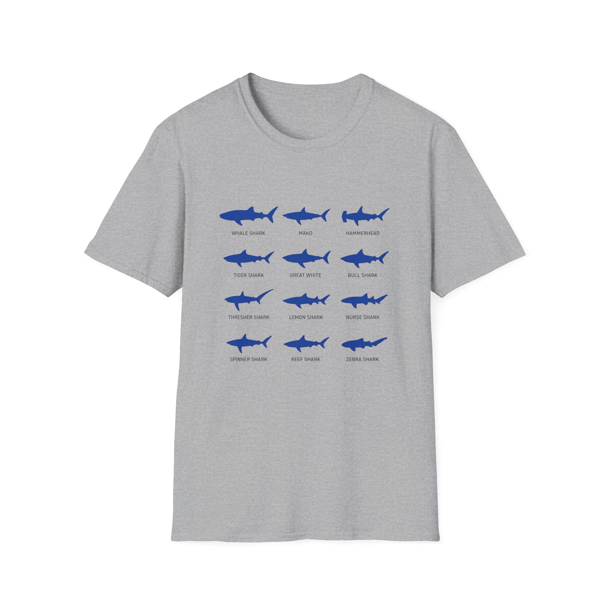 Shark Species Chart T-Shirt – Illustrated Blue Sharks Tee