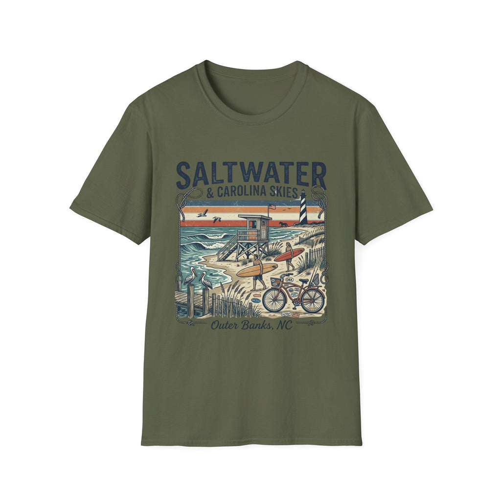 Saltwater & Carolina Skies T-Shirt — Outer Banks Vintage Beach Tee