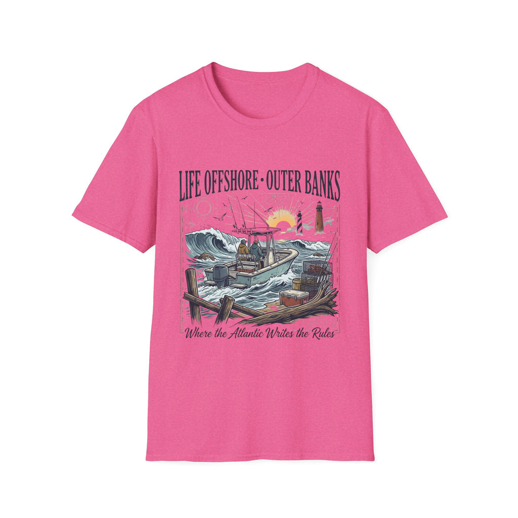 Outer Banks Life Offshore T-Shirt — Coastal Fishing Boat & Lighthouse Tee