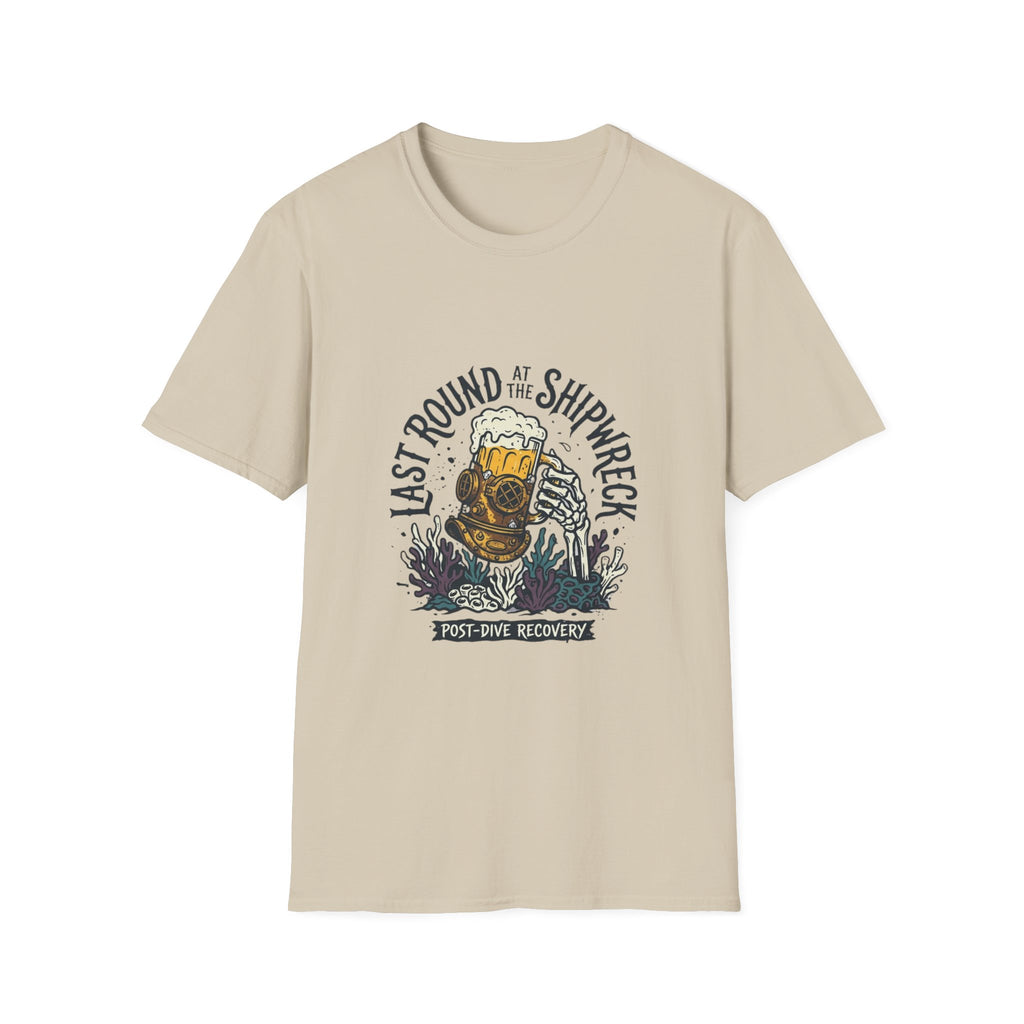 Shipwreck Dive T-Shirt — "Last Round at the Shipwreck" Beer & Scuba Graphic Tee