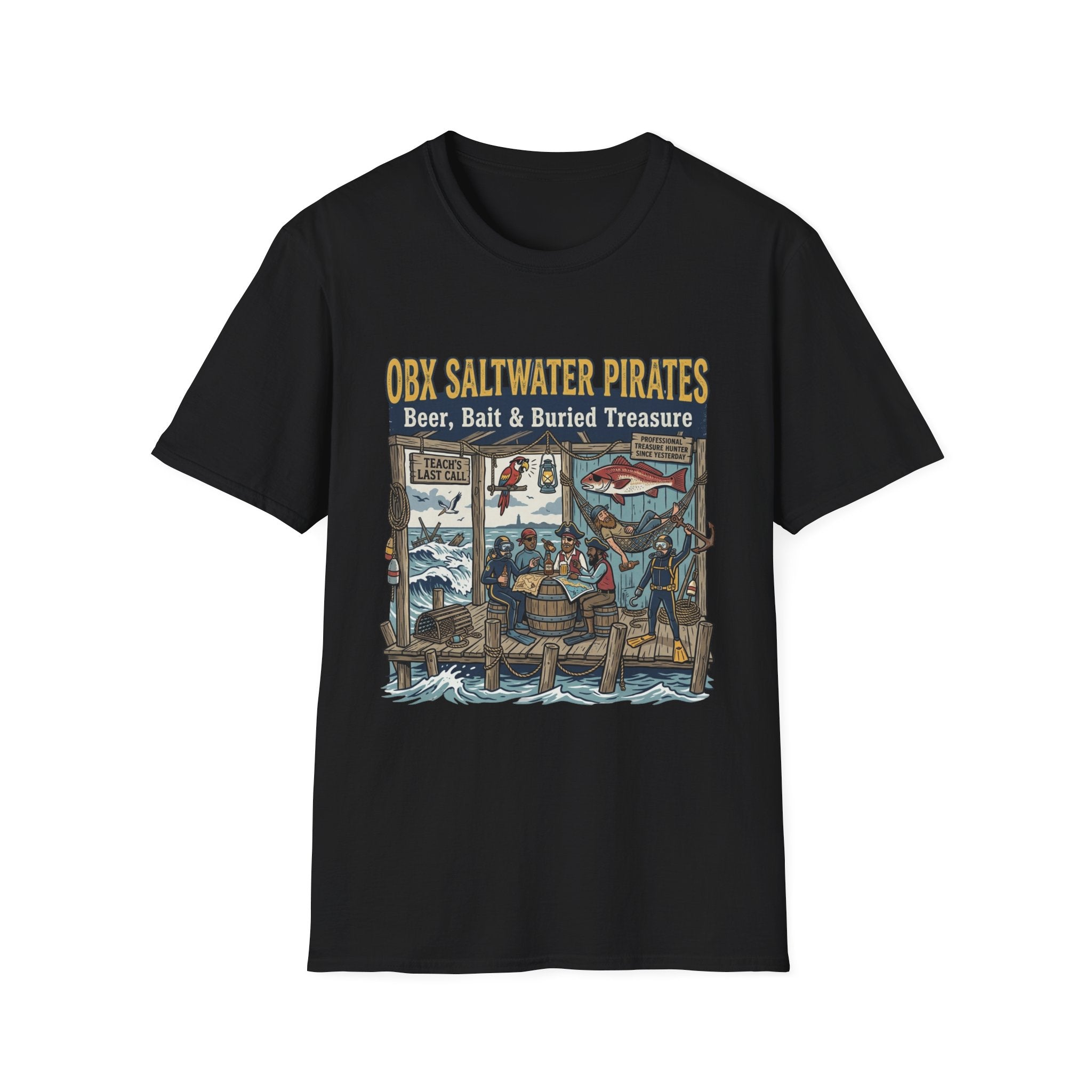 OBX Saltwater Pirates T-Shirt — "Beer, Bait & Buried Treasure" Coastal Fishing Tee