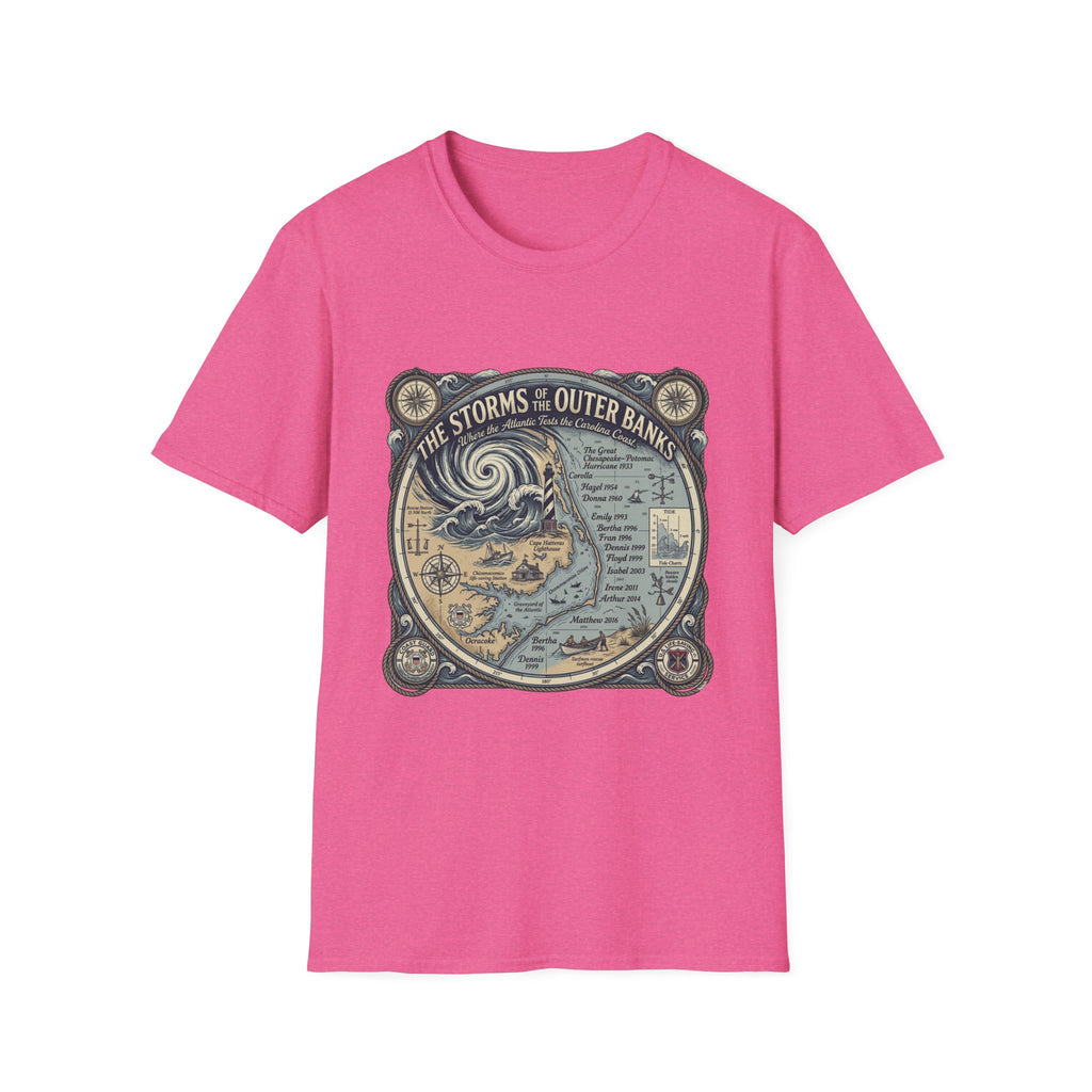 Outer Banks Storms Map T-Shirt — Vintage Coastal Weather Illustration
