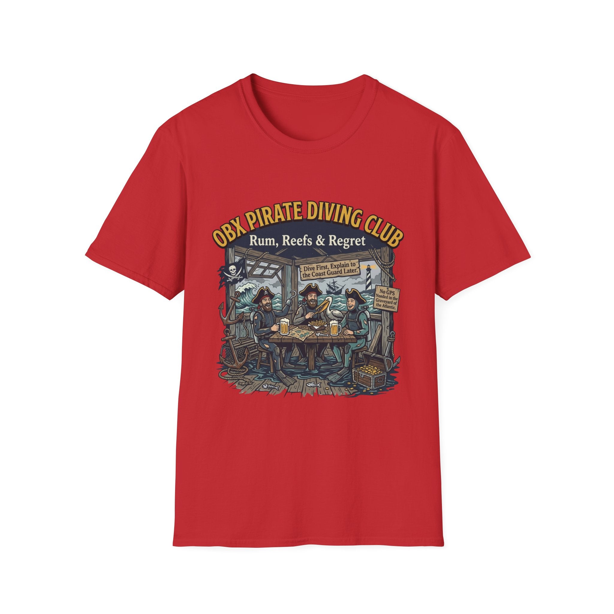 Pirate Diving Club T-Shirt — "Rum, Reefs & Regret" Beach Tee