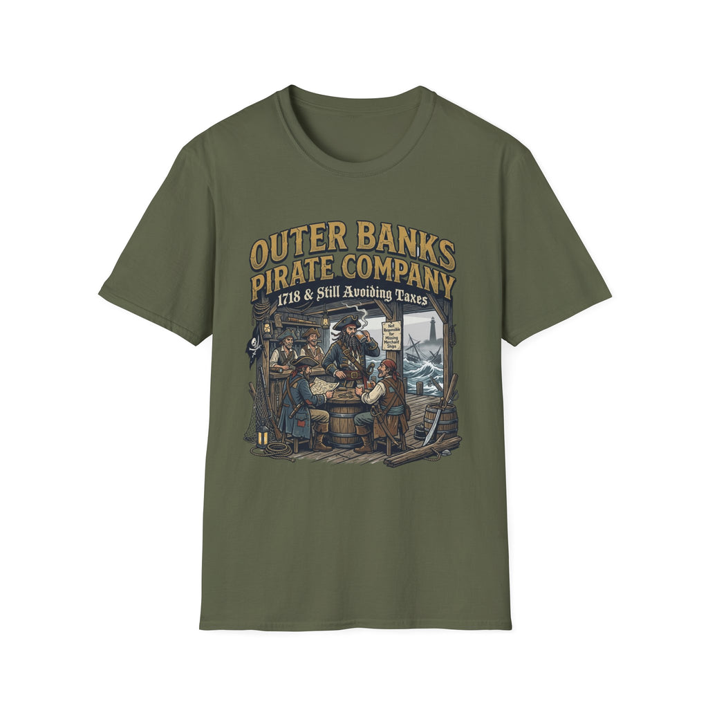 Outer Banks Pirate Company T-Shirt — "1718 & Still Avoiding Taxes" Vintage Nautical Tee