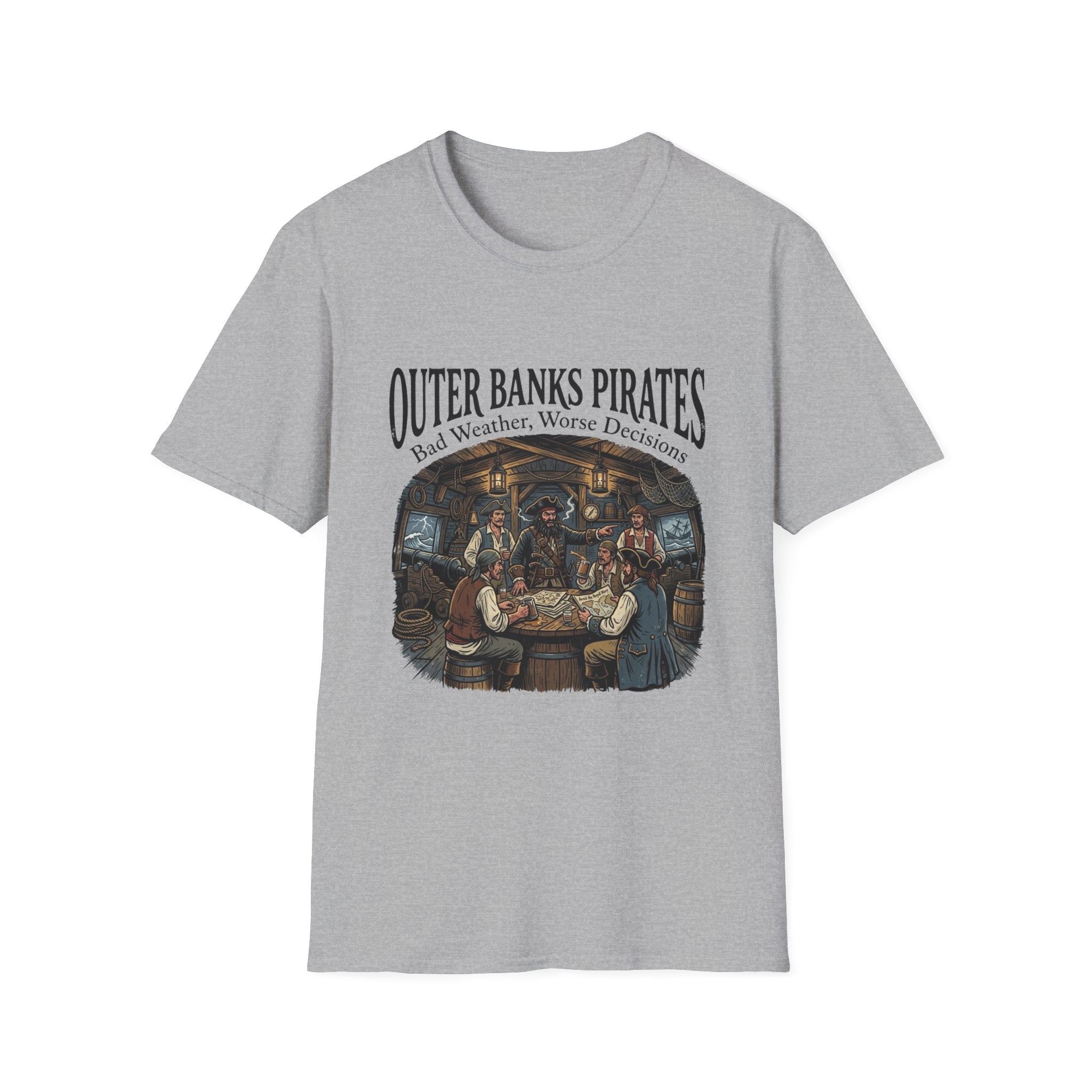 Outer Banks Pirates T-Shirt — "Bad Weather, Worse Decisions" Nautical Pirate Crew Tee