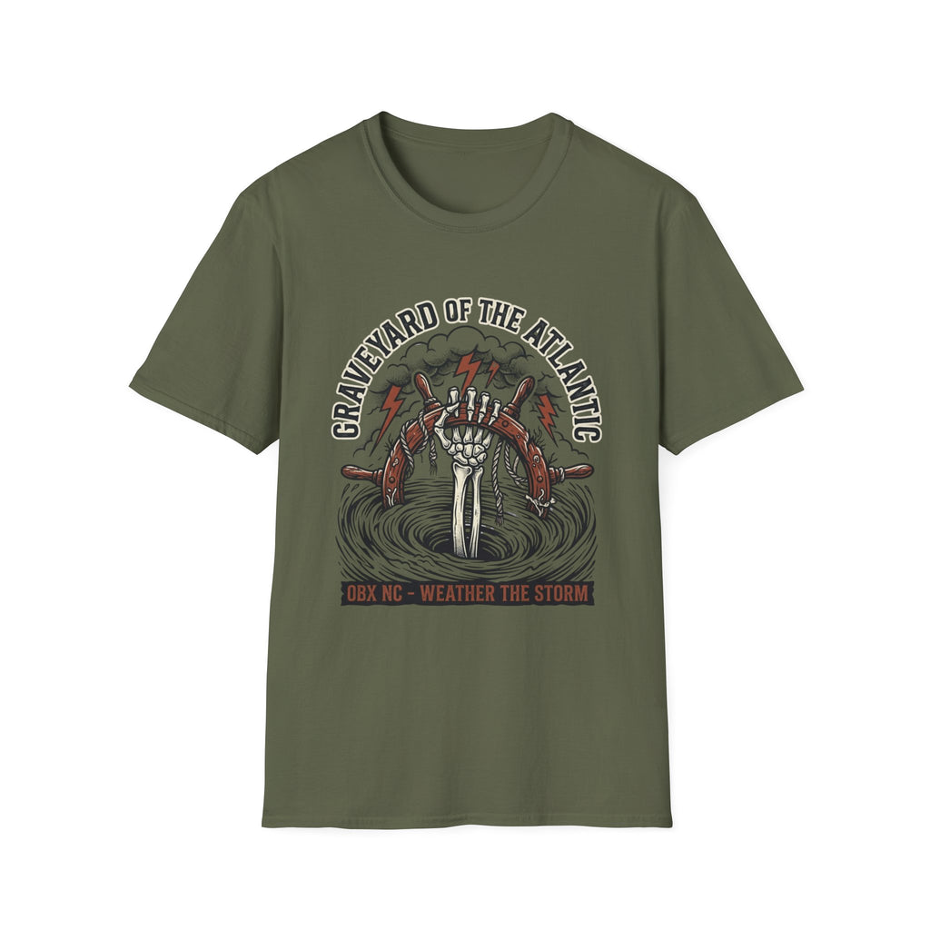 Graveyard of the Atlantic T-Shirt — Nautical Shipwreck Skull Design