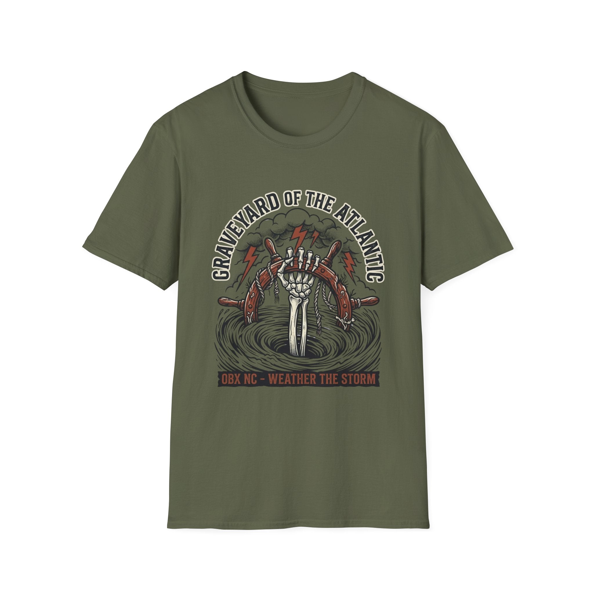 Graveyard of the Atlantic T-Shirt — Nautical Shipwreck Skull Design