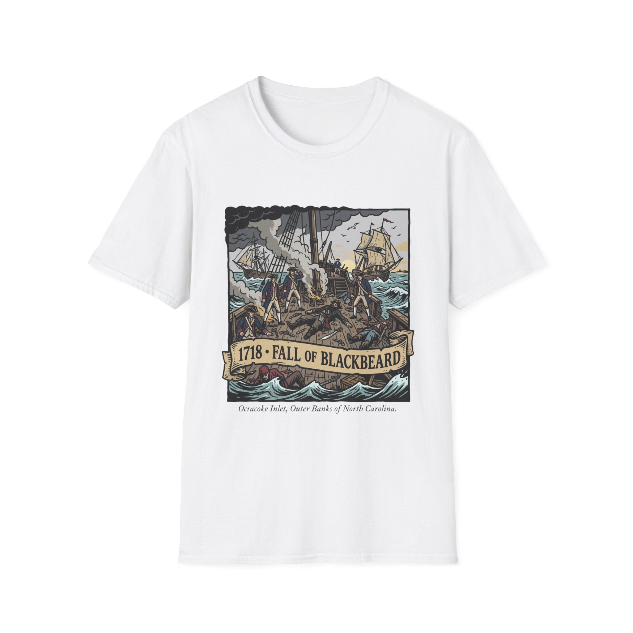 Fall of Blackbeard 1718 T-Shirt — Historic Pirate Battle Tee