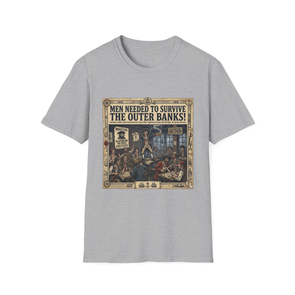 Outer Banks Wanted Poster T-Shirt — "Men Needed to Survive the Outer Banks!" Vintage Nautical Tee