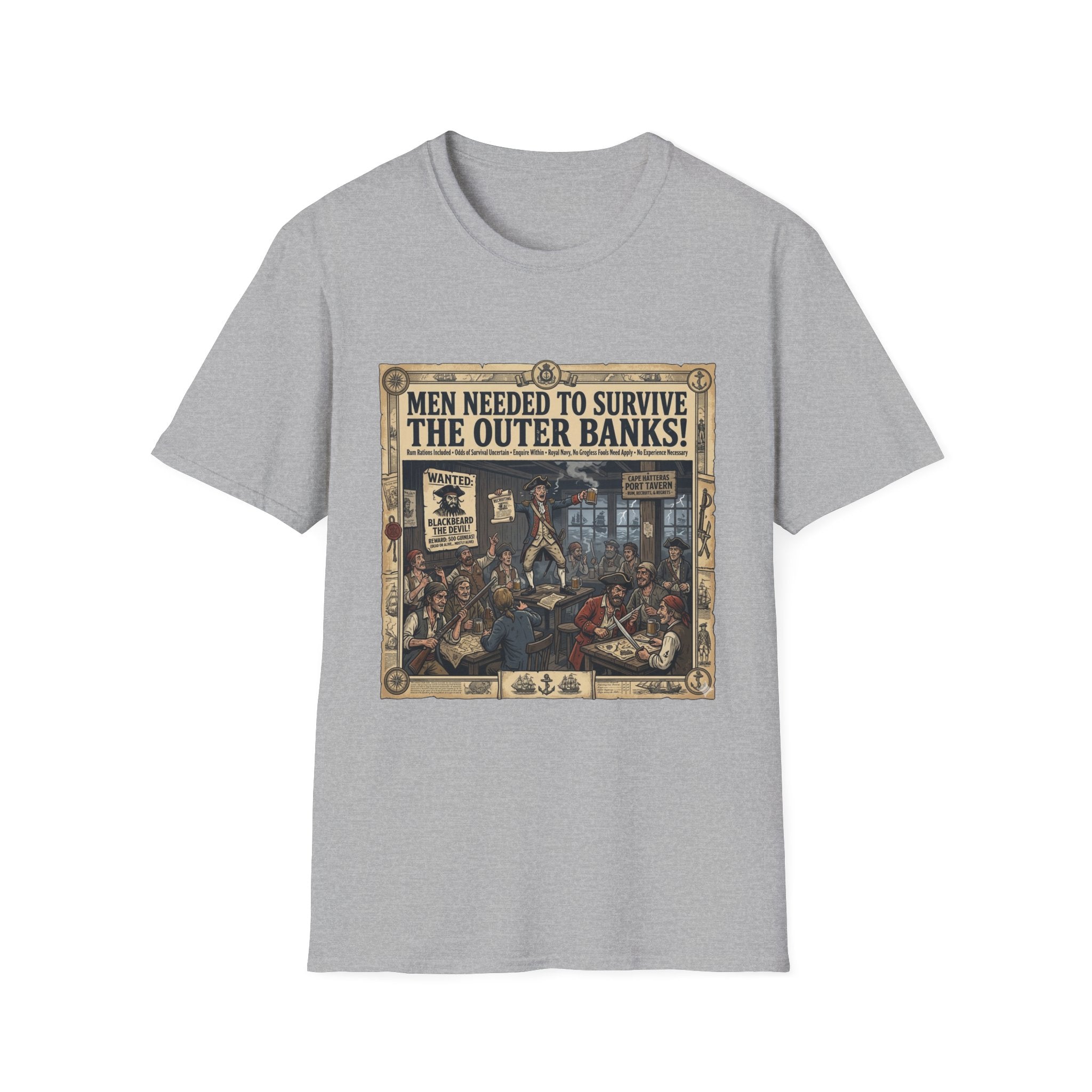 Outer Banks Wanted Poster T-Shirt — "Men Needed to Survive the Outer Banks!" Vintage Nautical Tee