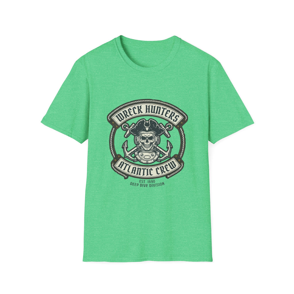Wreck Hunters Atlantic Crew T‑Shirt — Pirate Skull & Anchor Nautical Graphic Tee