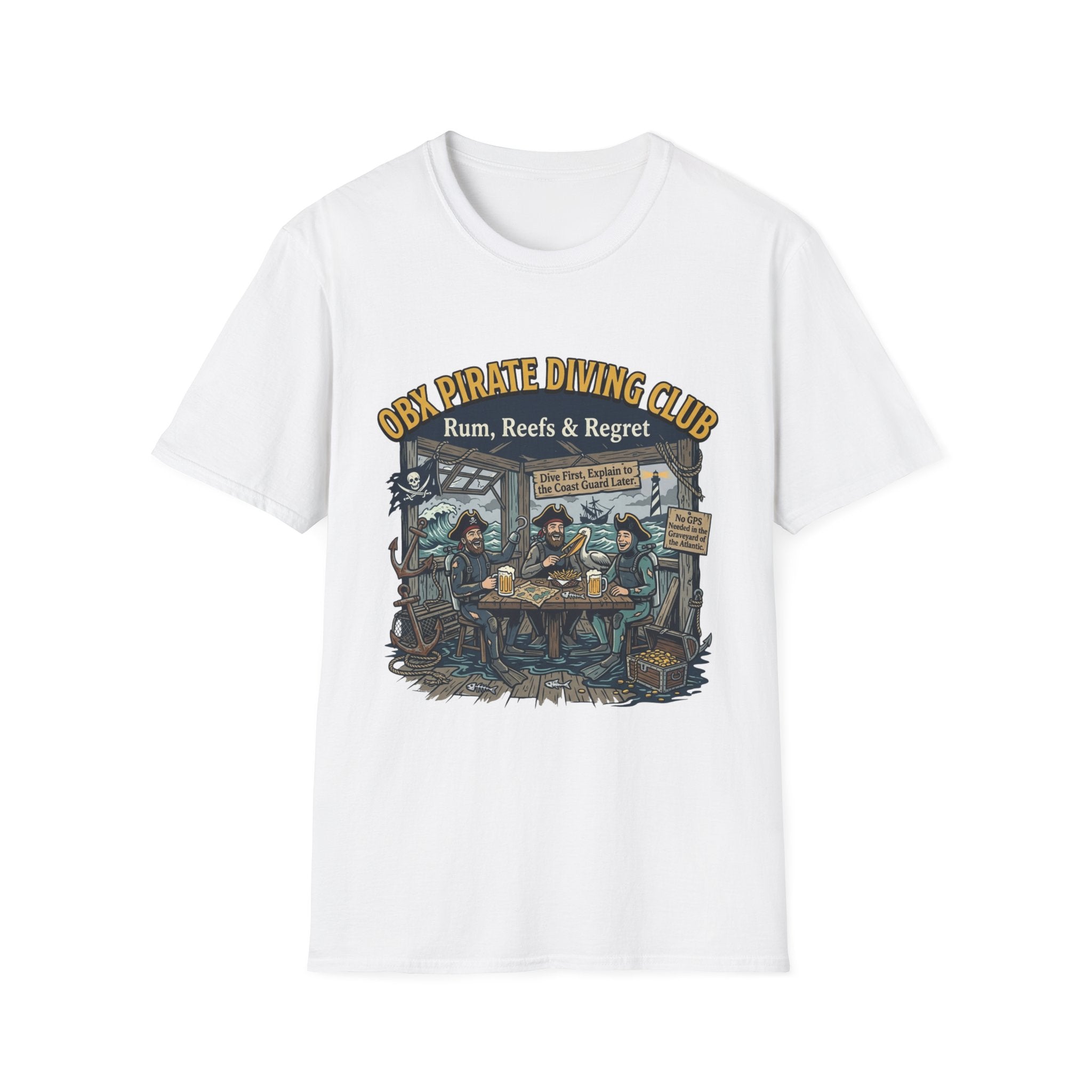 Pirate Diving Club T-Shirt — "Rum, Reefs & Regret" Beach Tee